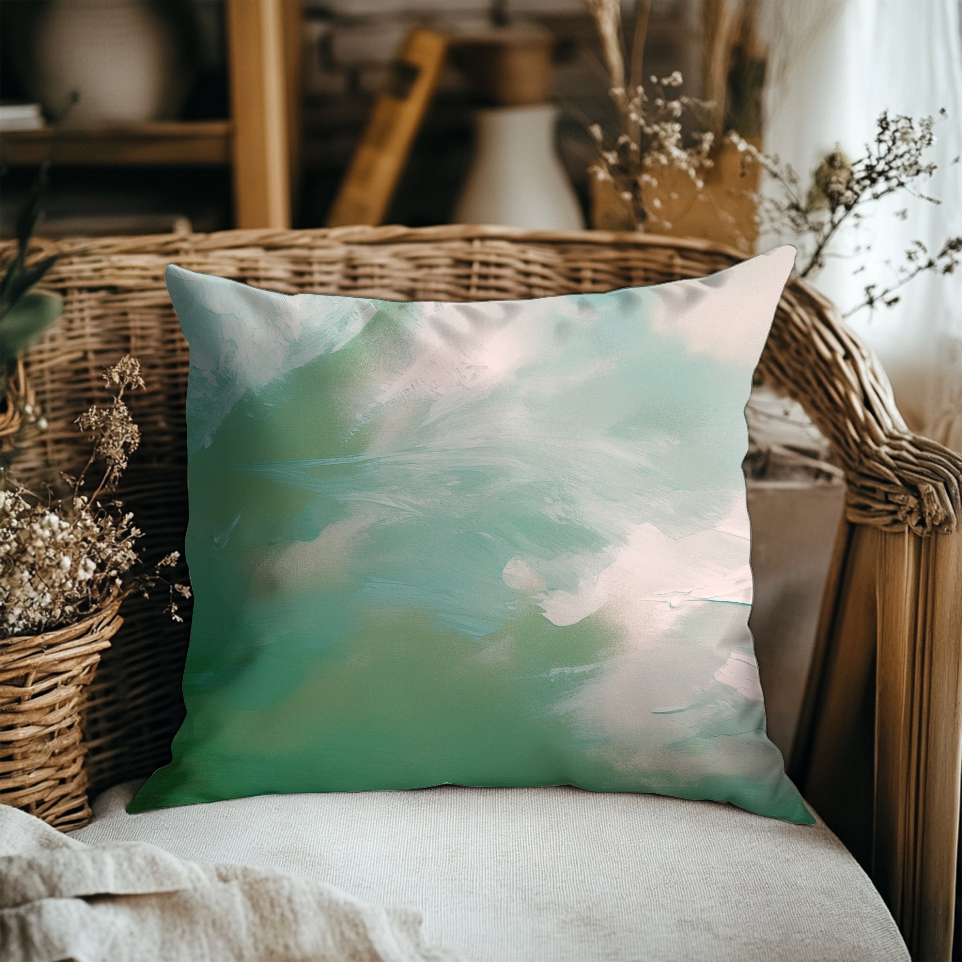 Abstract Green Pillow Cover | Sage Green Blush Ombre
