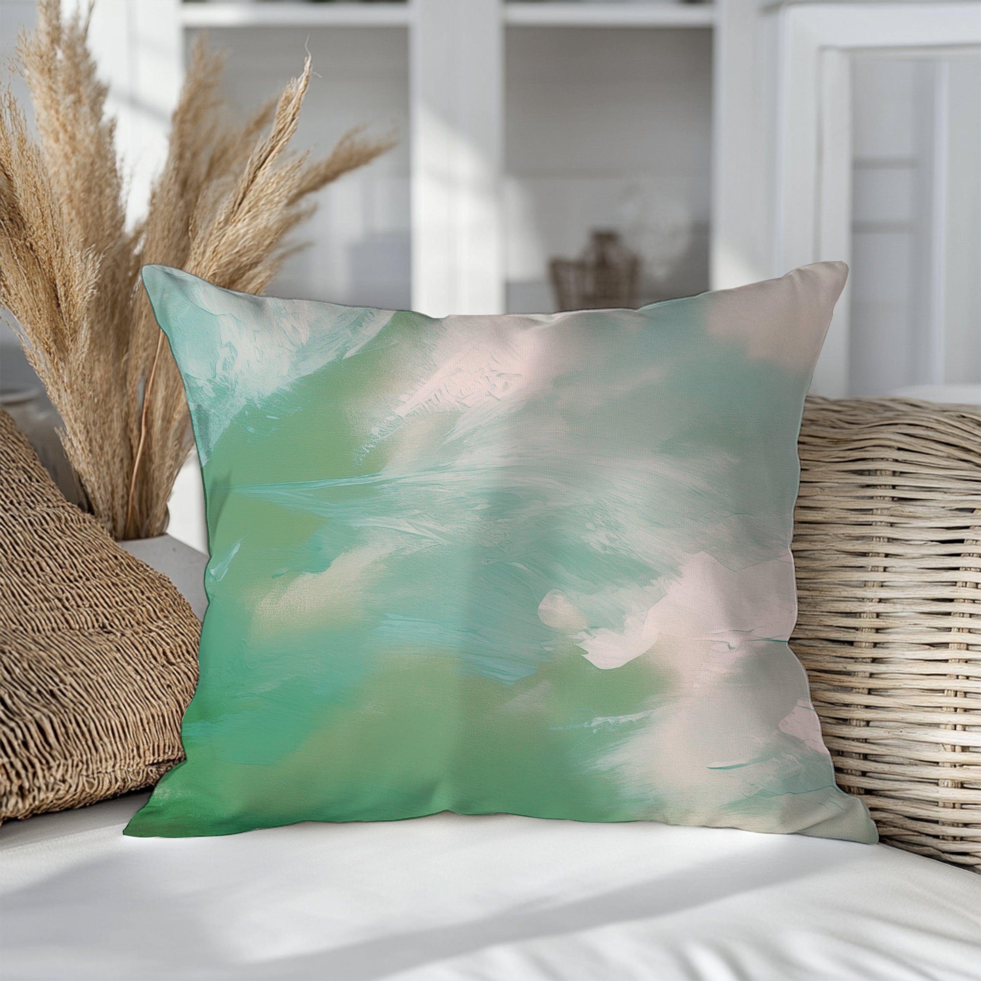 Abstract Green Pillow Cover | Sage Green Blush Ombre