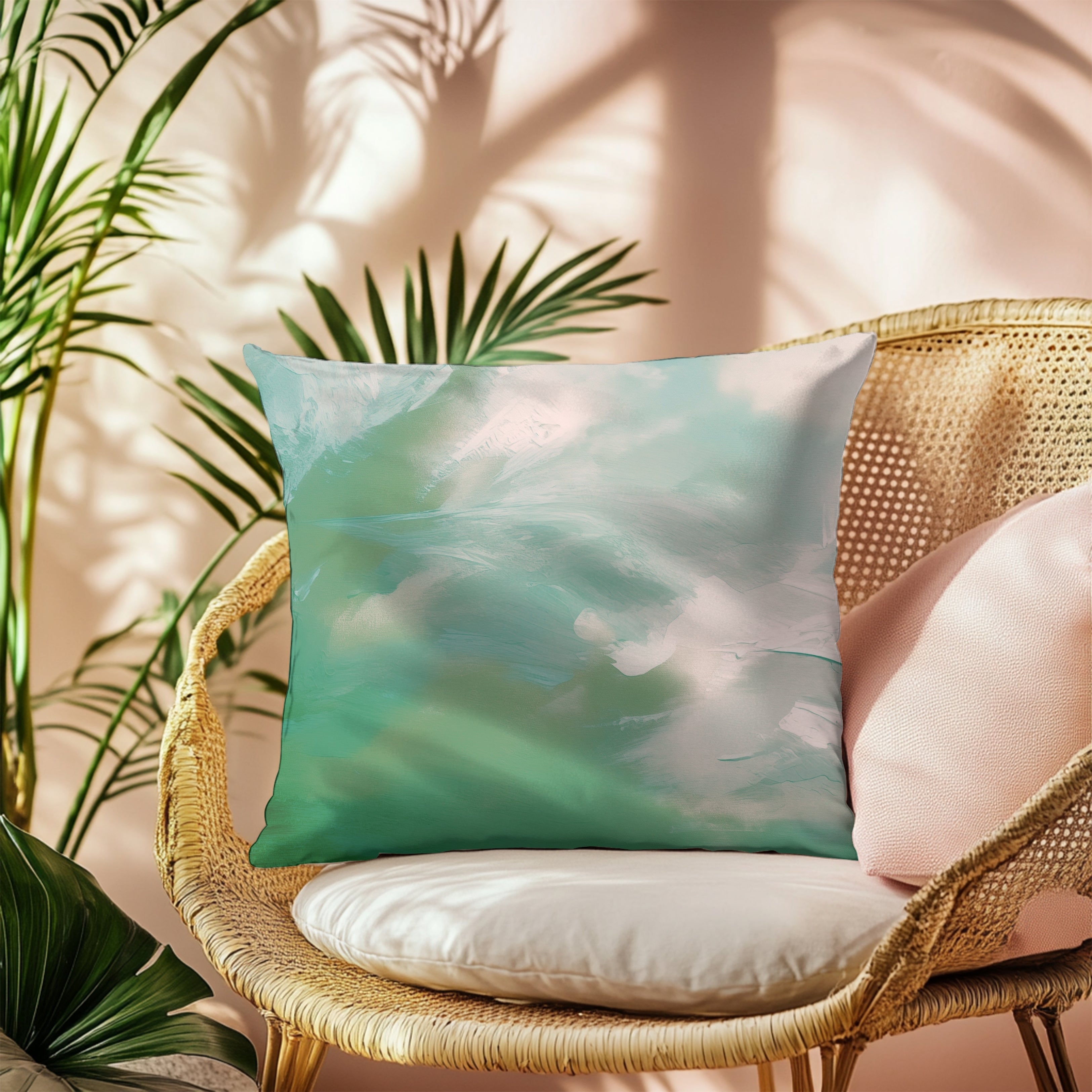 Abstract Green Pillow Cover | Sage Green Blush Ombre