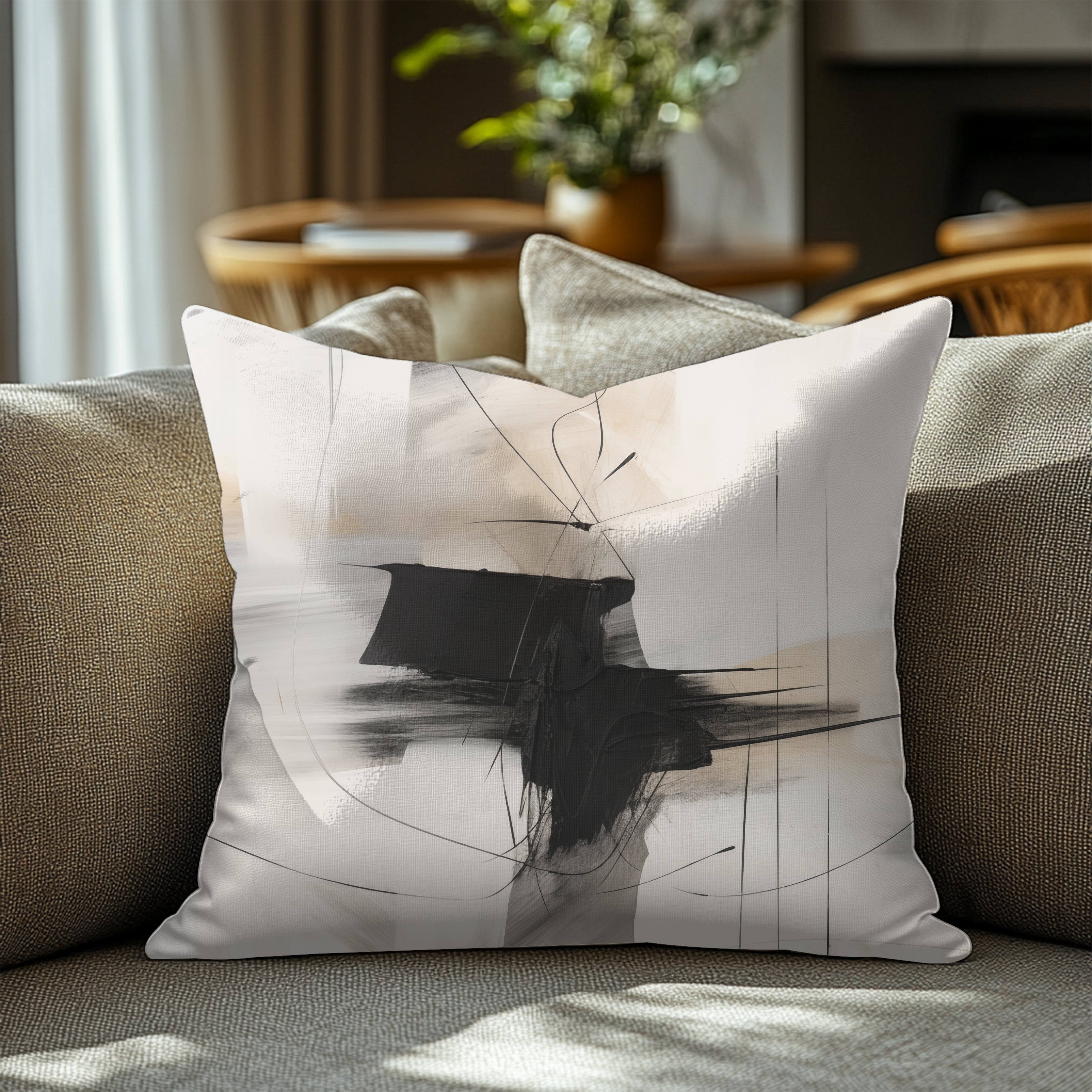 Abstract Pillow Cover | Black White Grey Beige