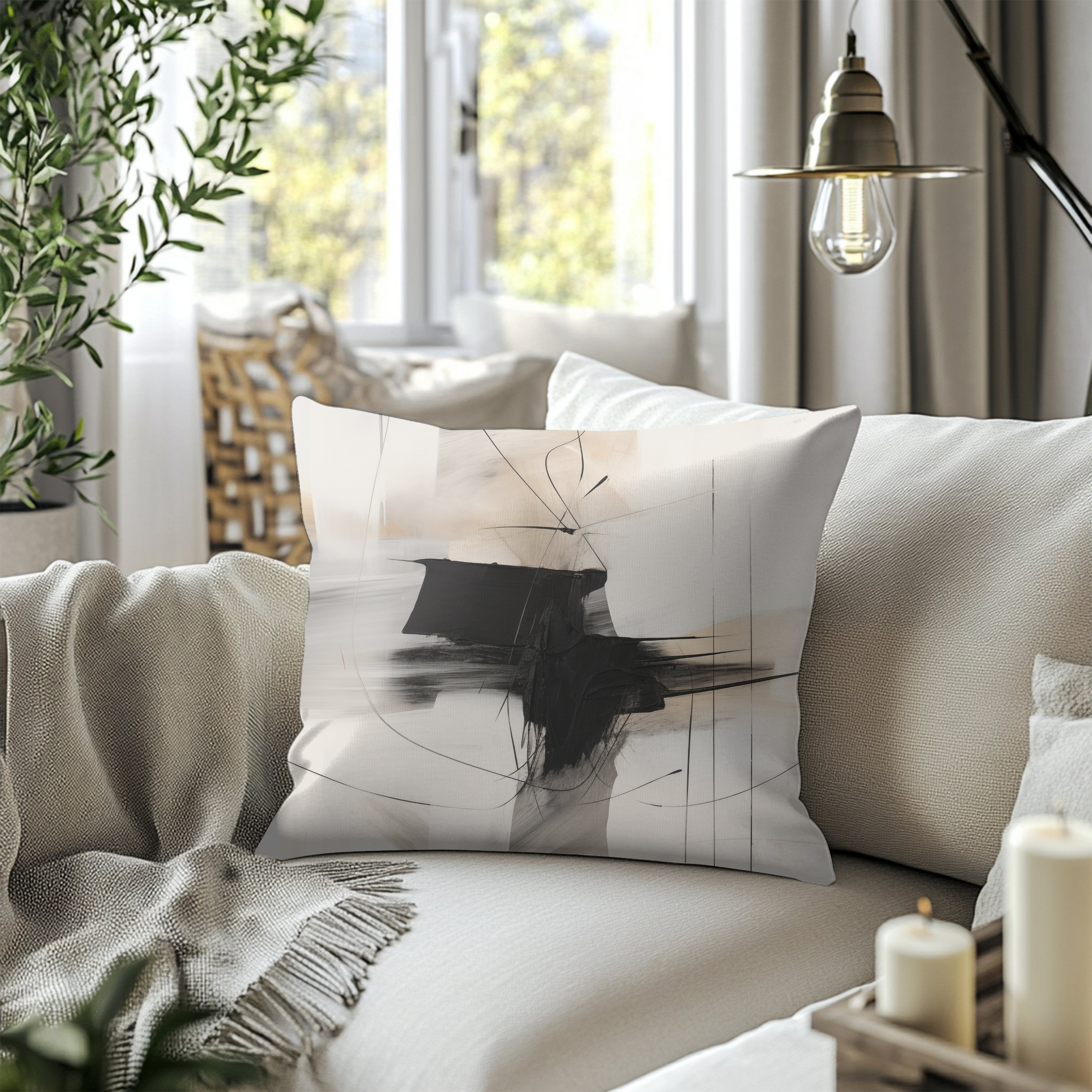 Abstract Pillow Cover | Black White Grey Beige