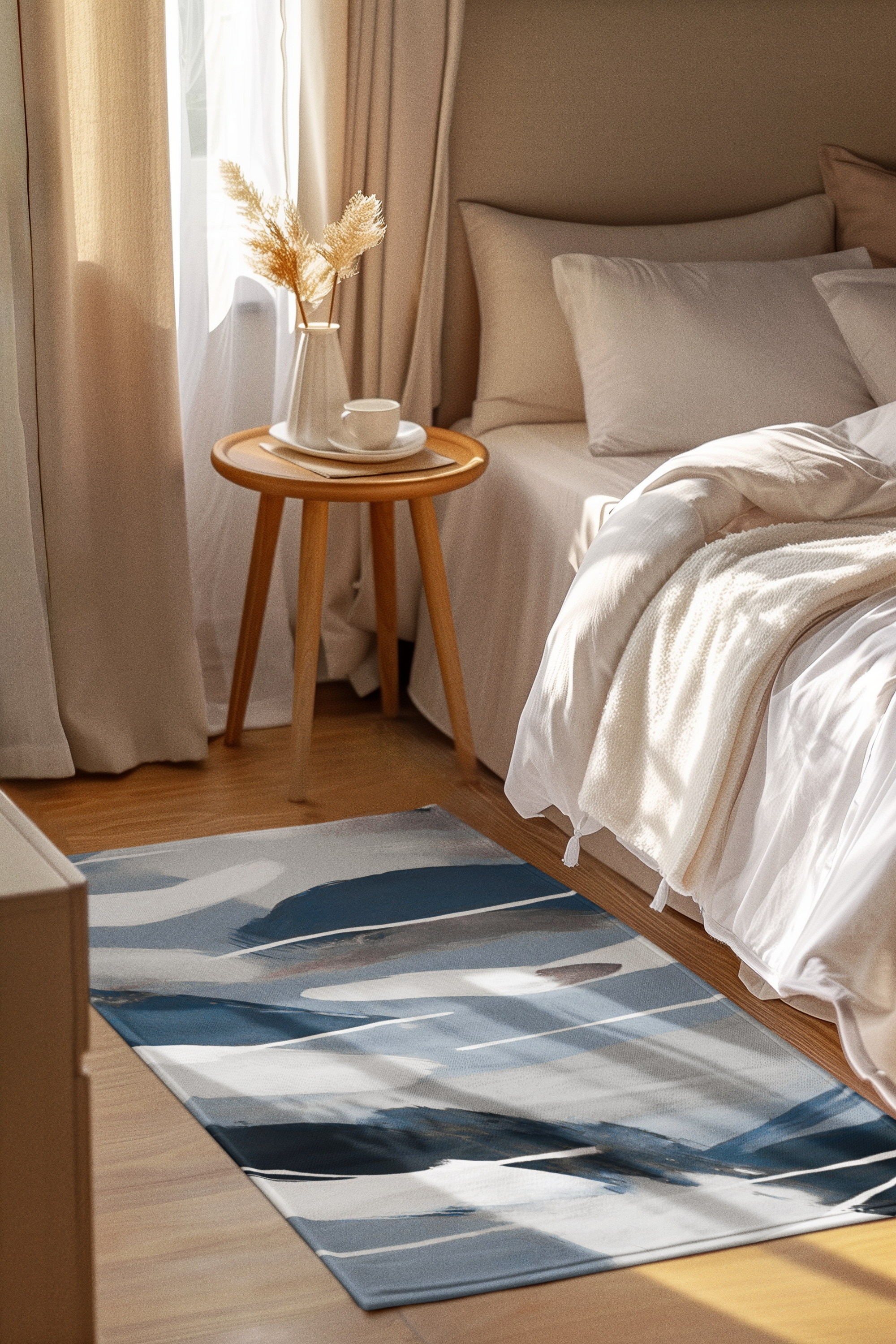 Abstract Large Area Rug | Modern Blue Grey White Watercolor Rug