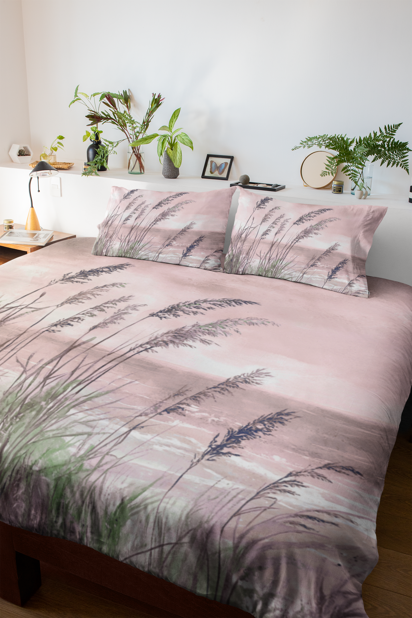 Costal Beach Duvet Cover | Blush Pink, Green Ocean Bedding Boho Decor