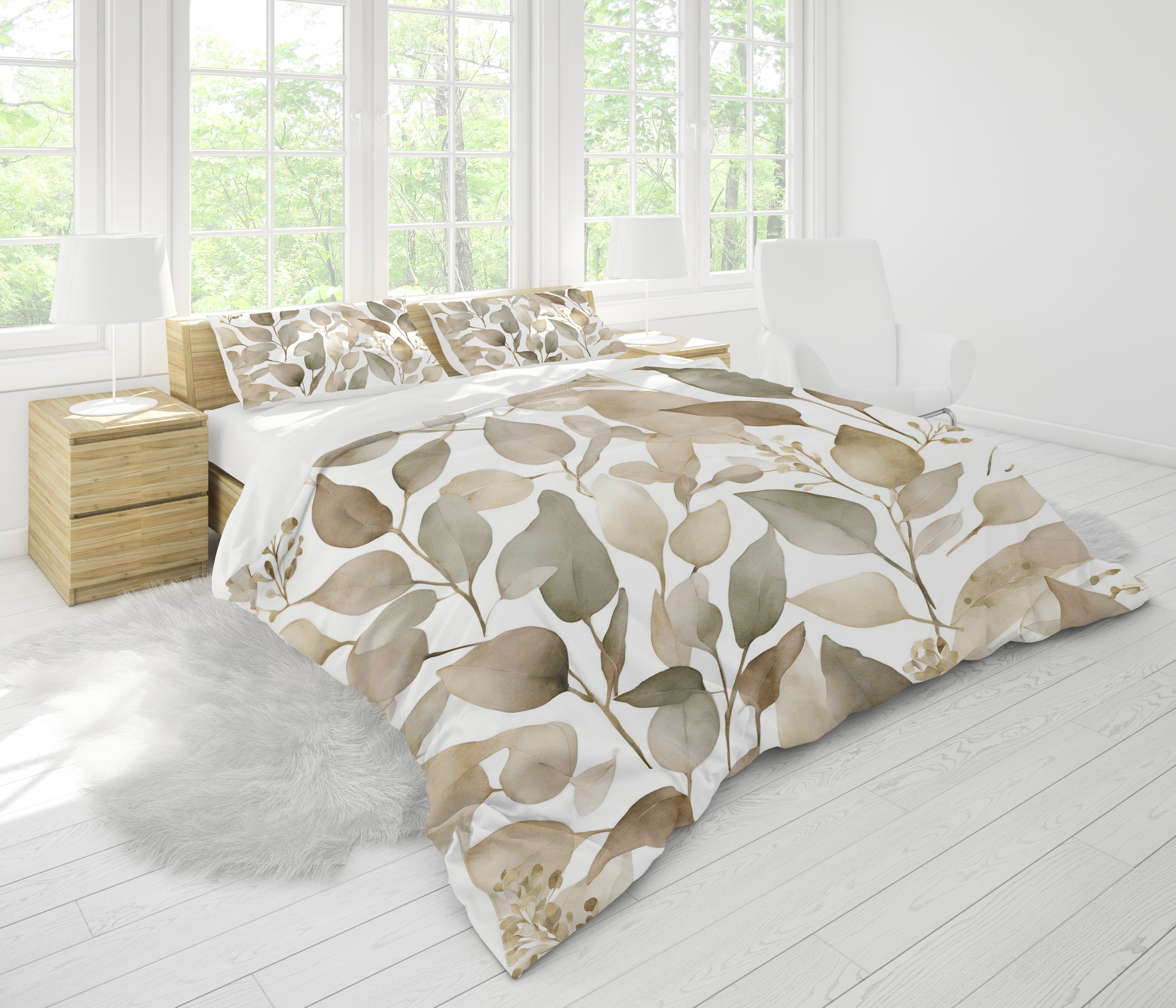 Floral Duvet, Pillow Cover | White Beige Earthy Nature Bedroom Decor