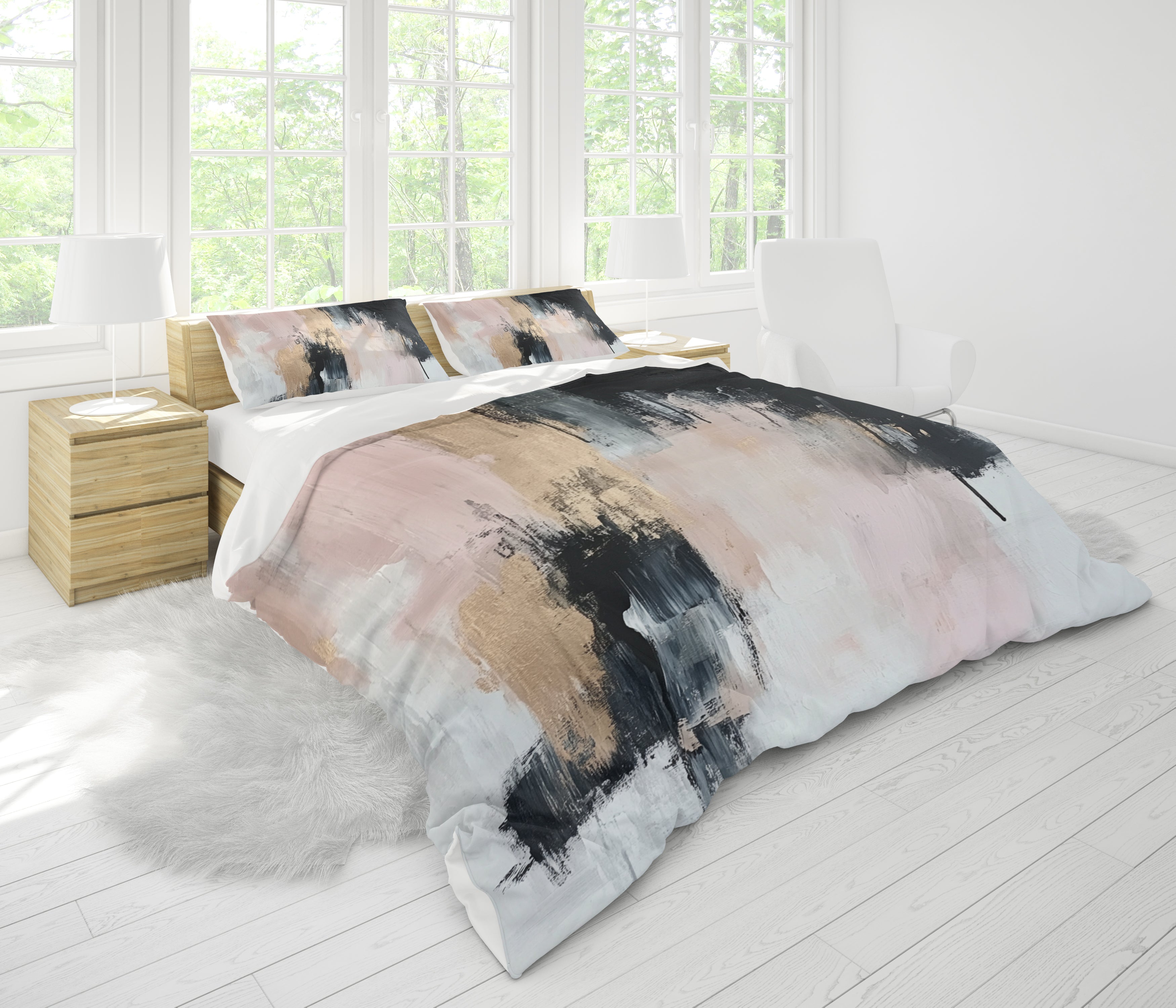 Abstract Duvet, Pillow Cover | Black Grey White, Blush Pink Bedroom Decor