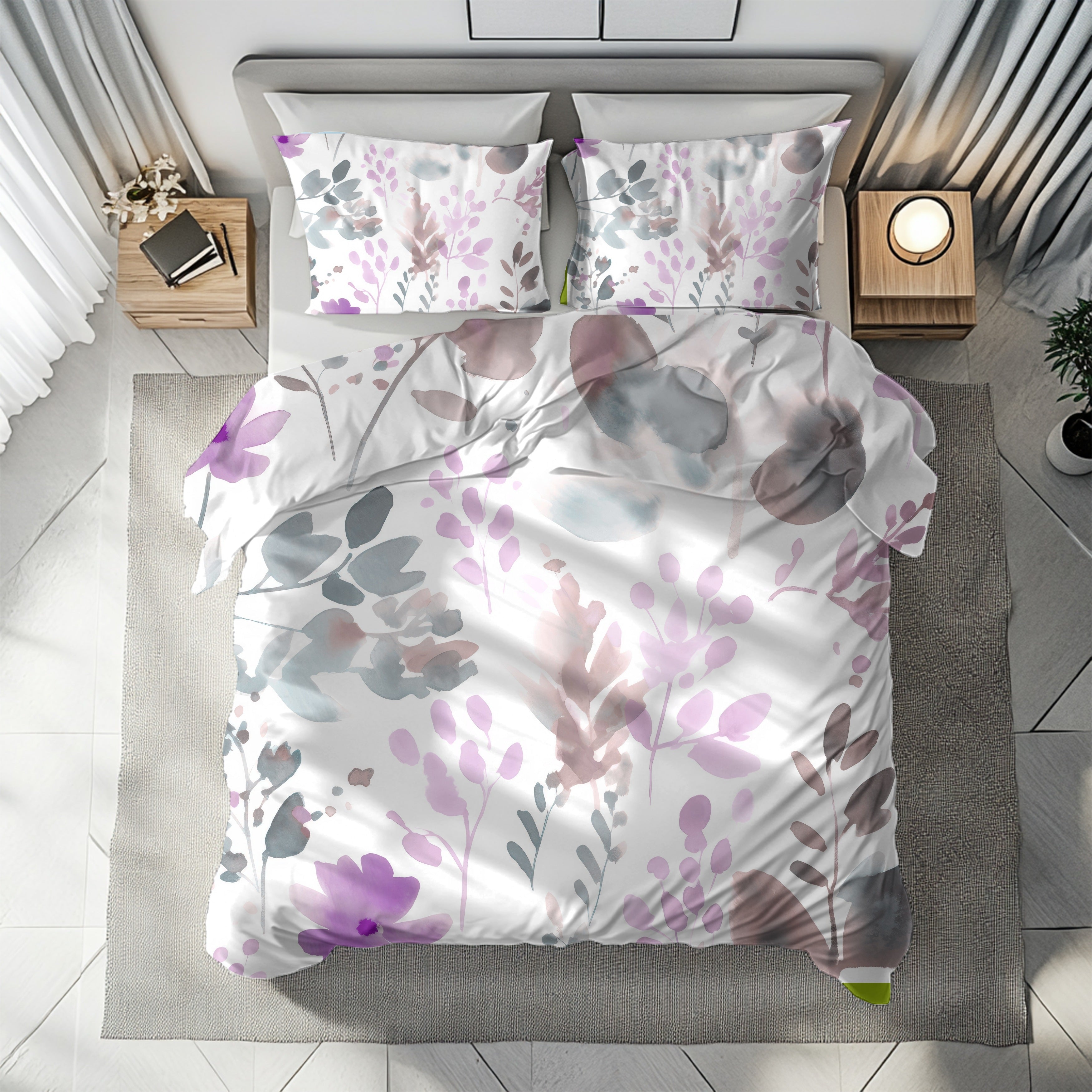 Abstract Duvet, Pillow Cover | Floral, Pink Grey White Bedroom Decor