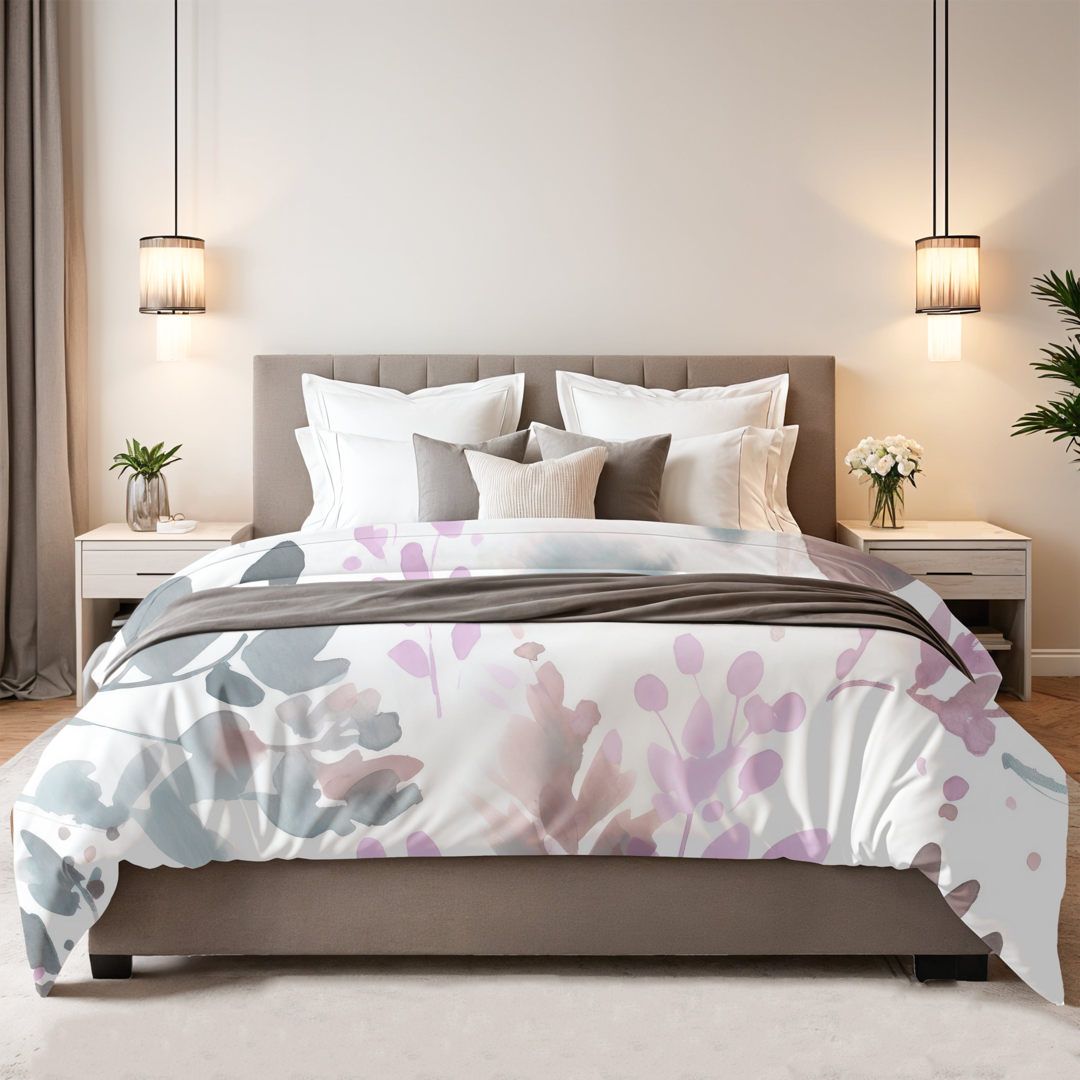Abstract Duvet, Pillow Cover | Floral, Pink Grey White Bedroom Decor
