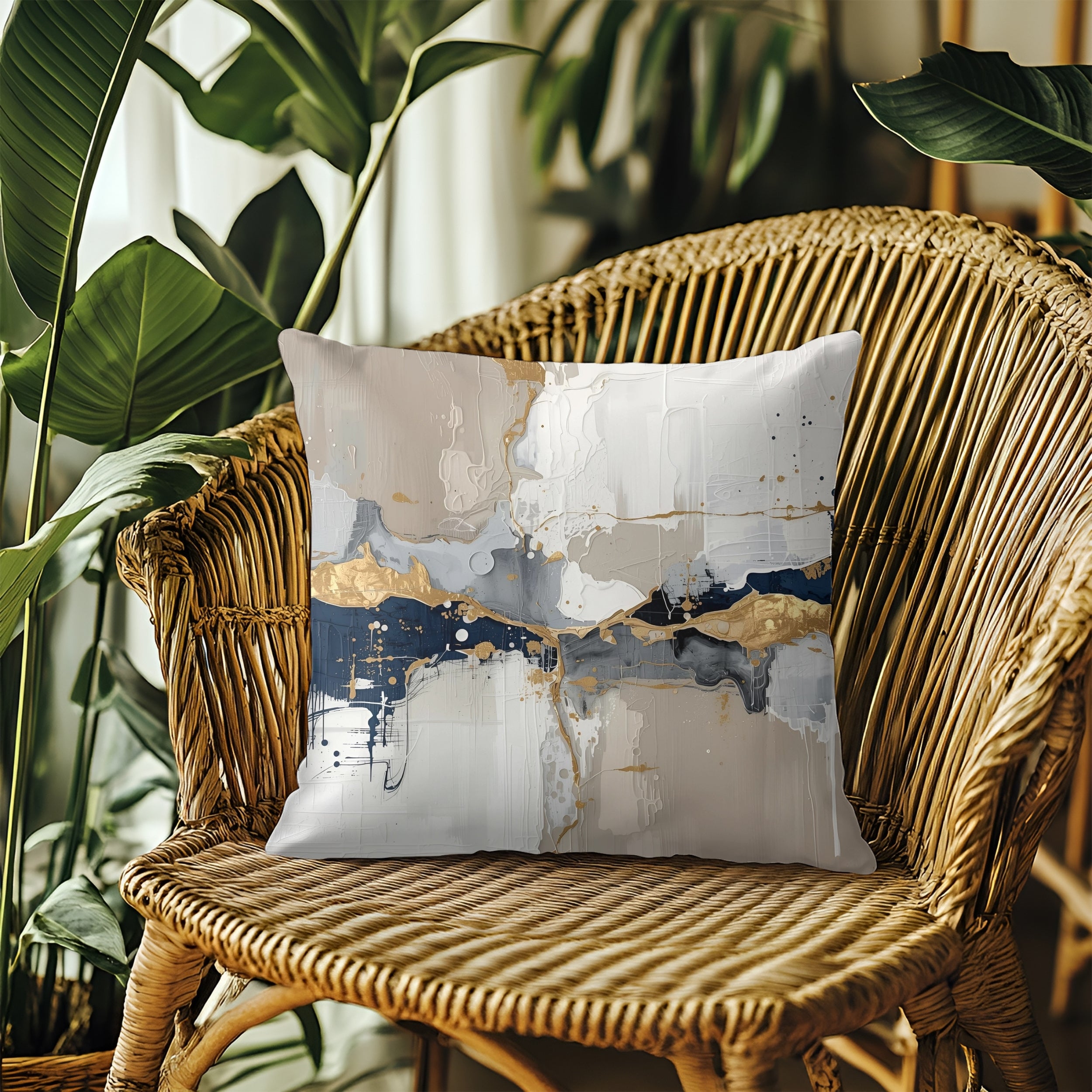 Abstract Pillow Cover | Blue Beige White Pillowcase