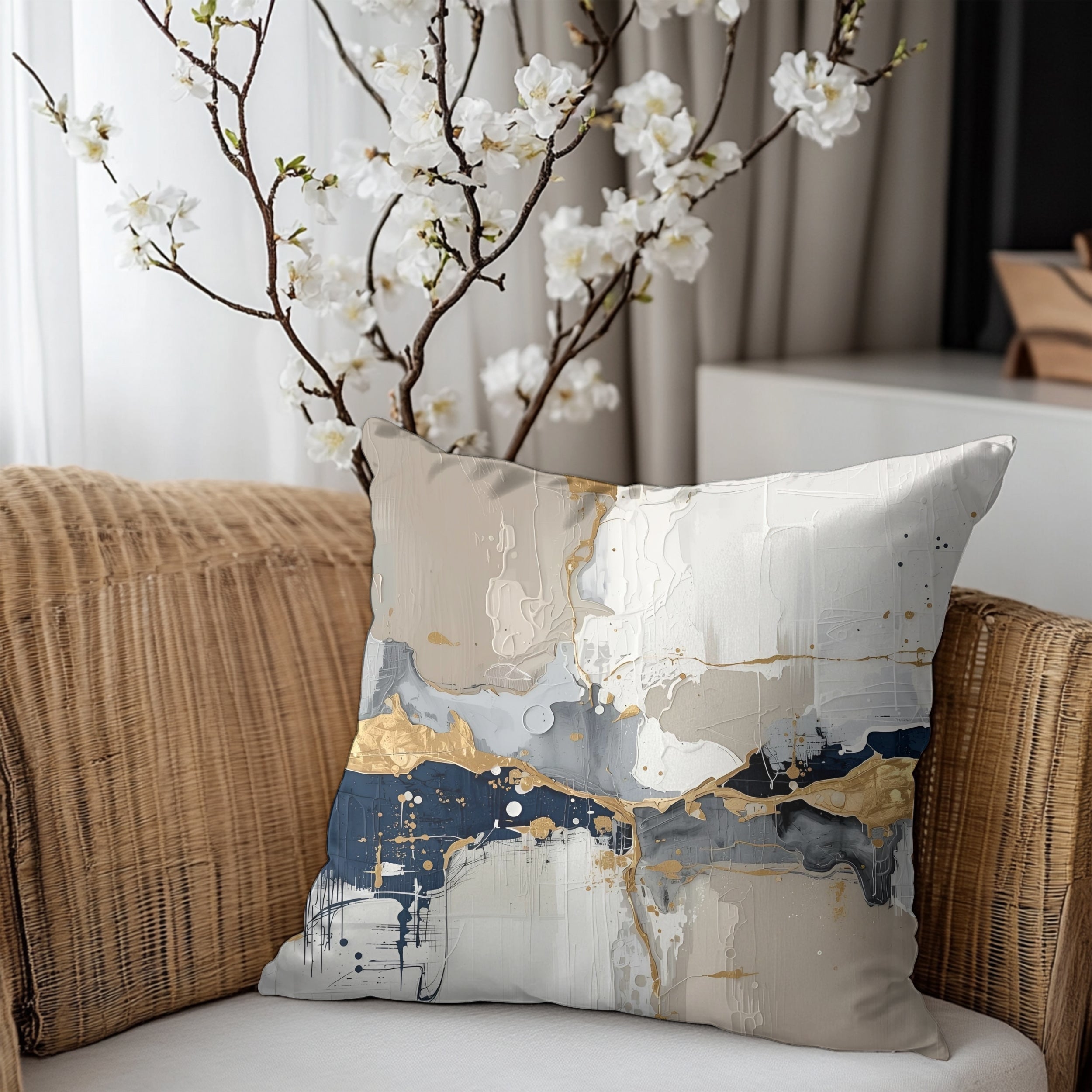 Abstract Pillow Cover | Blue Beige White Pillowcase