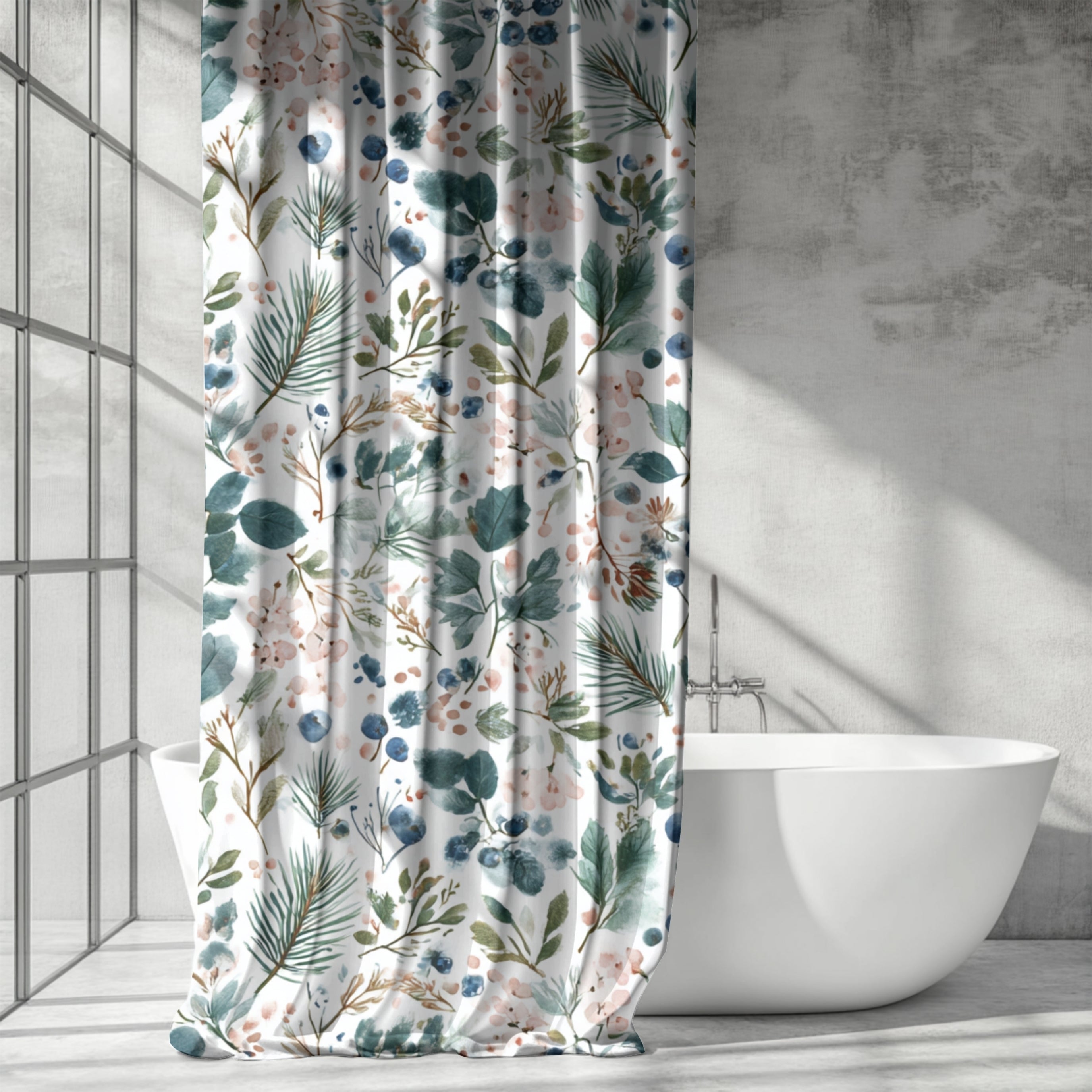 Boho Shower Curtain | Winter Watercolor Leaves