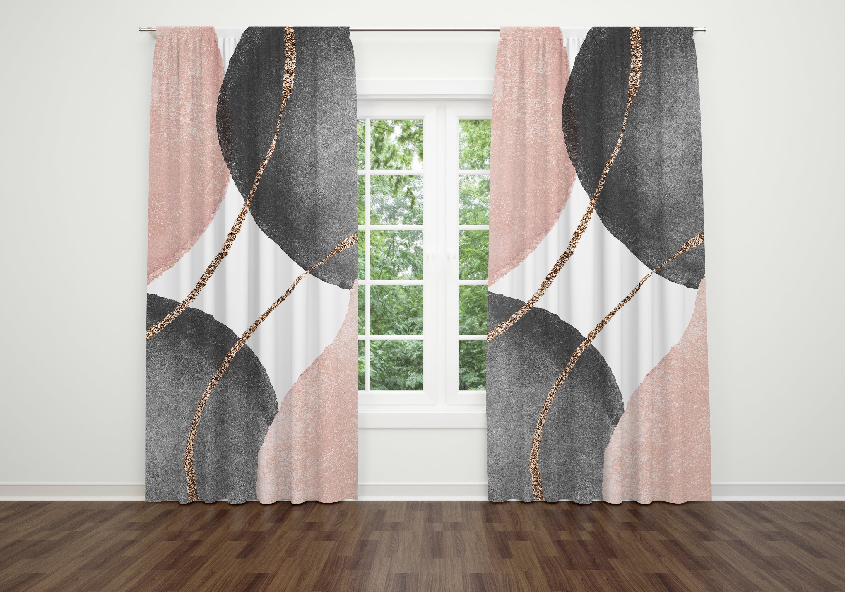 Abstract Window Curtain | Watercolor Pink Grey