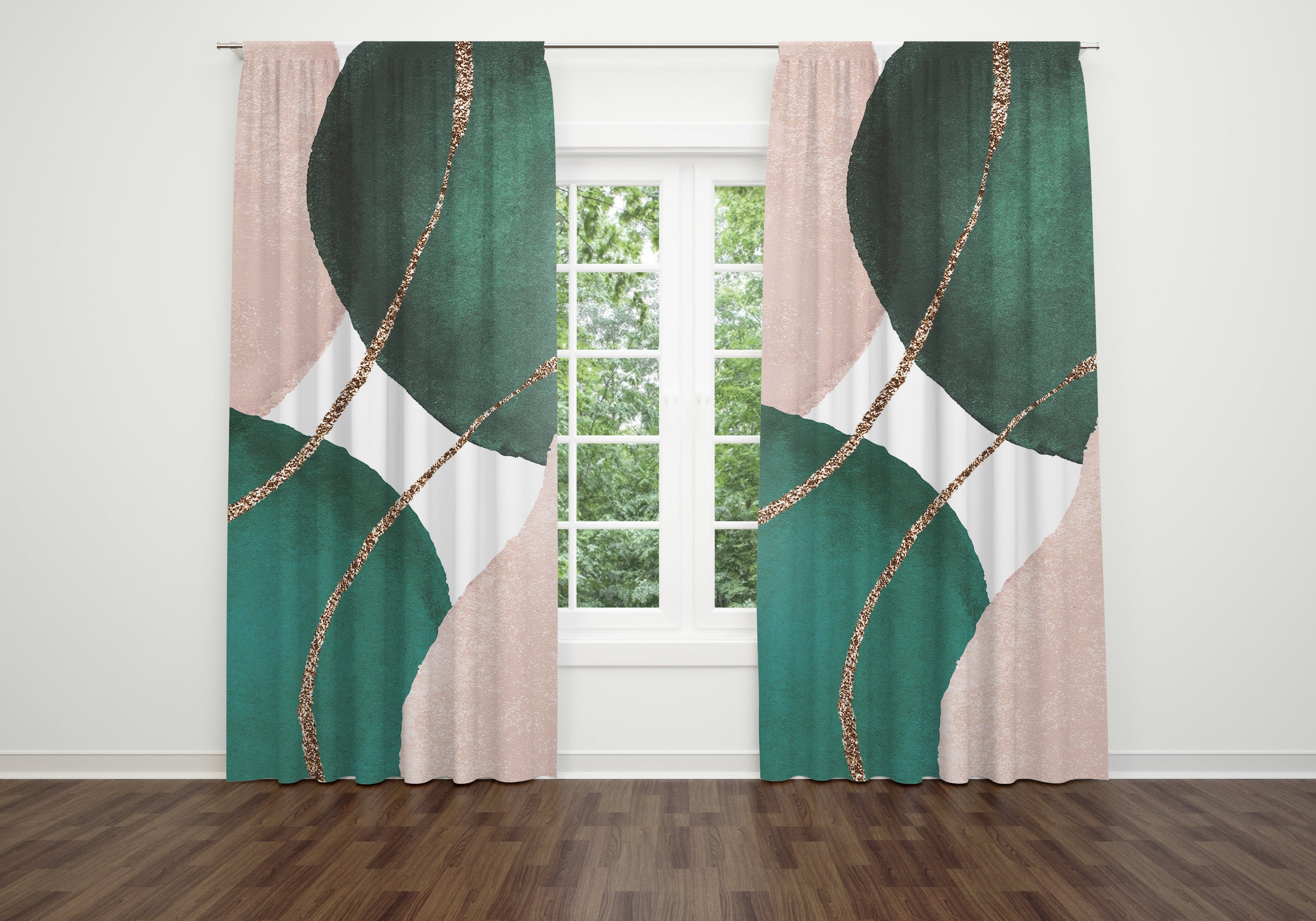 Abstract Window Curtain | Watercolor Pink Green