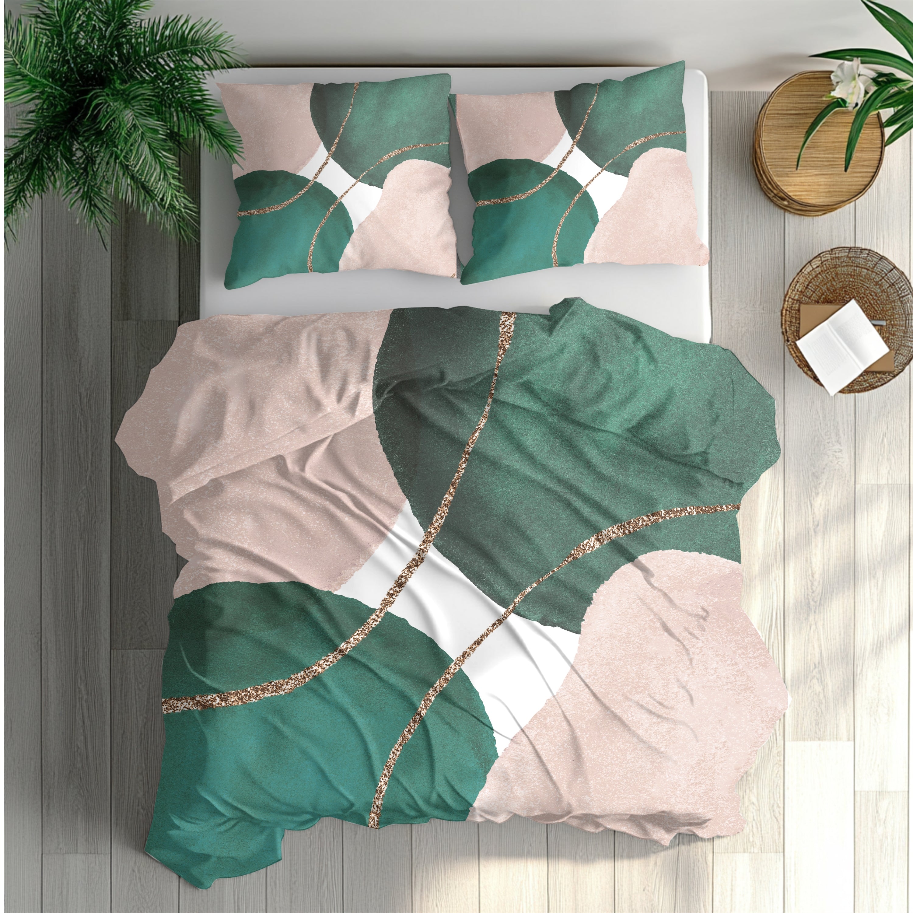 Abstract Watercolor Duvet, Pillow Cover | Green Blush Pink Bedroom Decor