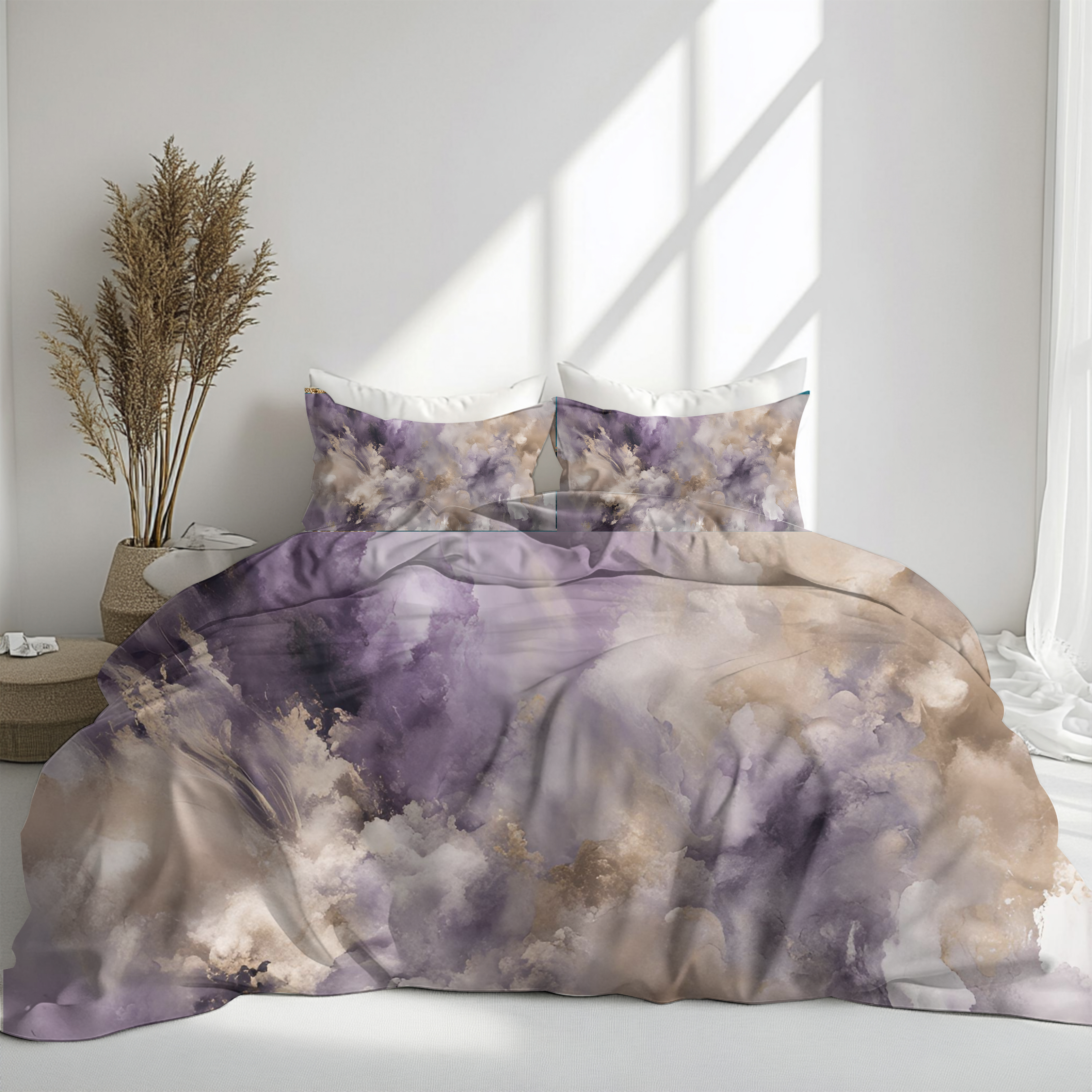 Abstract Duvet, Pillow Cover Set | Lavender Beige Bedroom Set