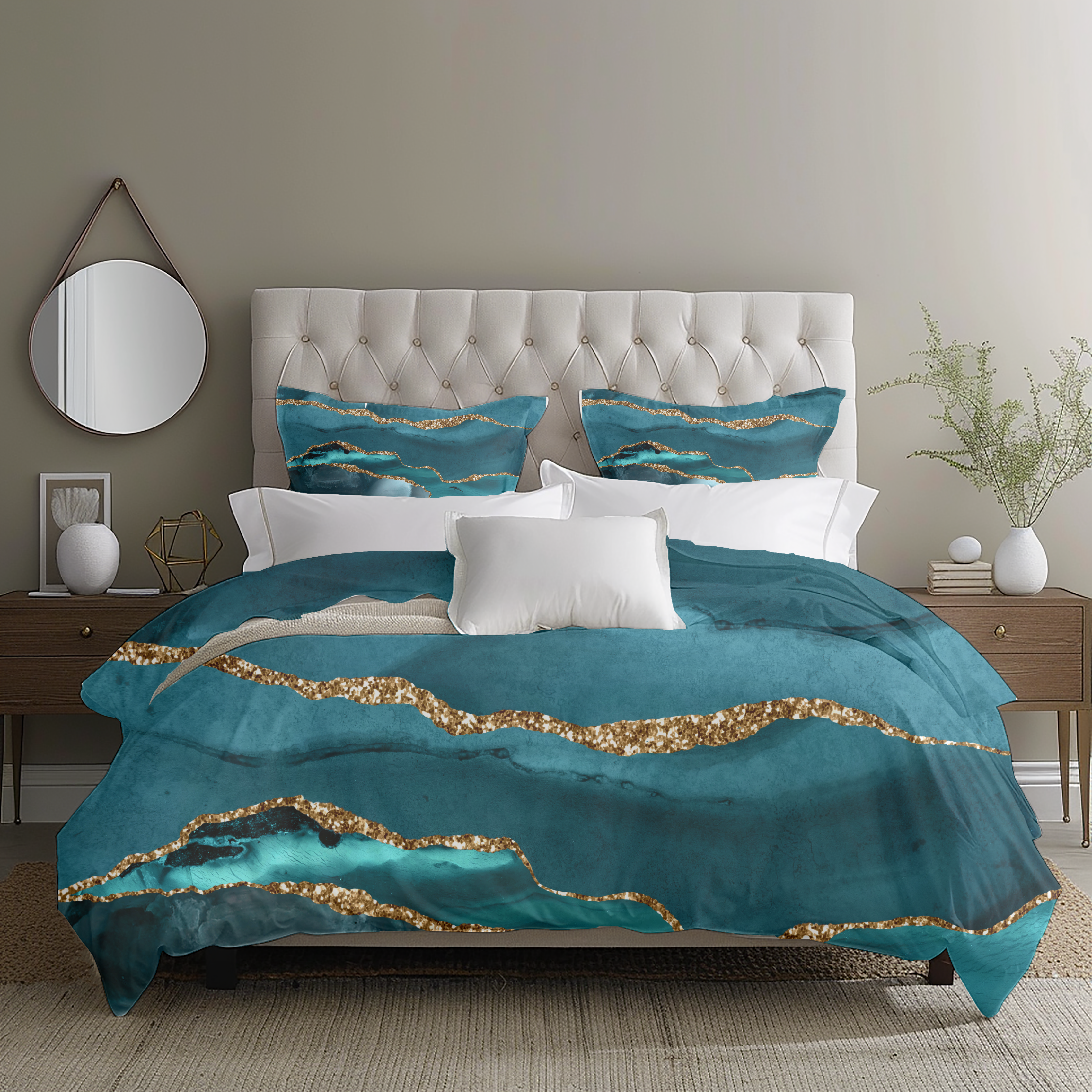 Abstract Duvet, Pillow Cover Set | Teal Blue Bedroom Set