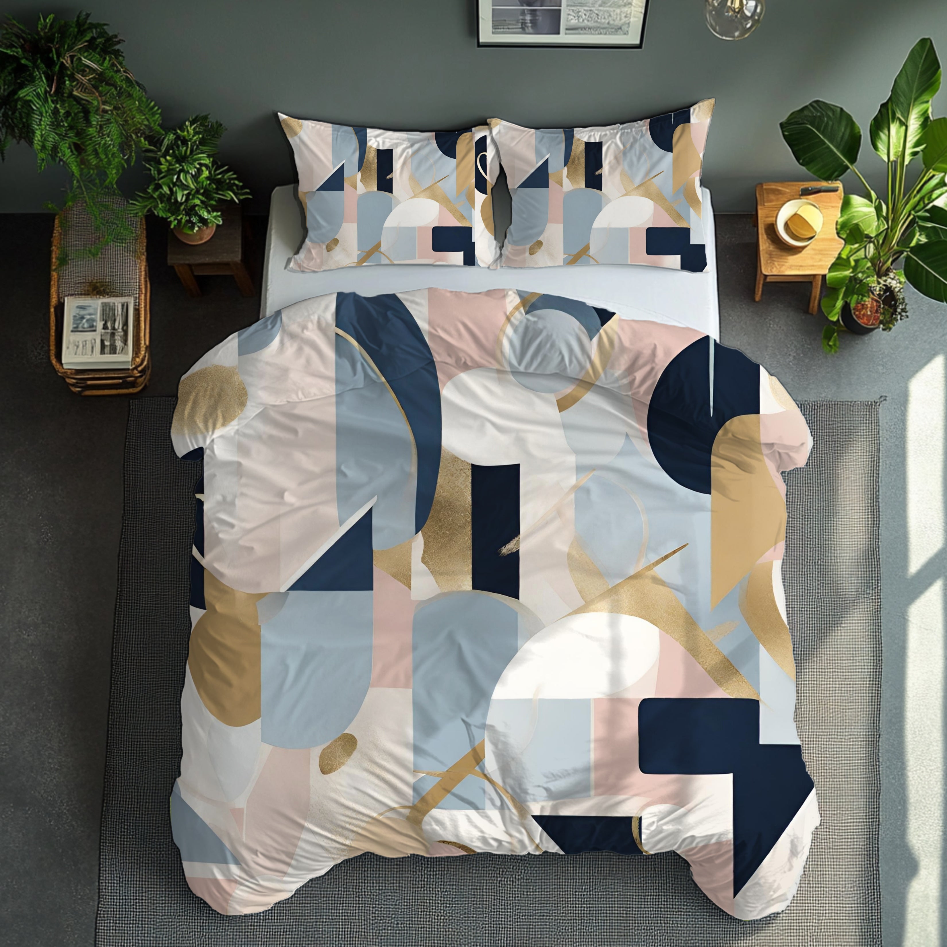 Abstract Duvet, Pillow Cover Set | Blue, Blush Pink Bedroom Set
