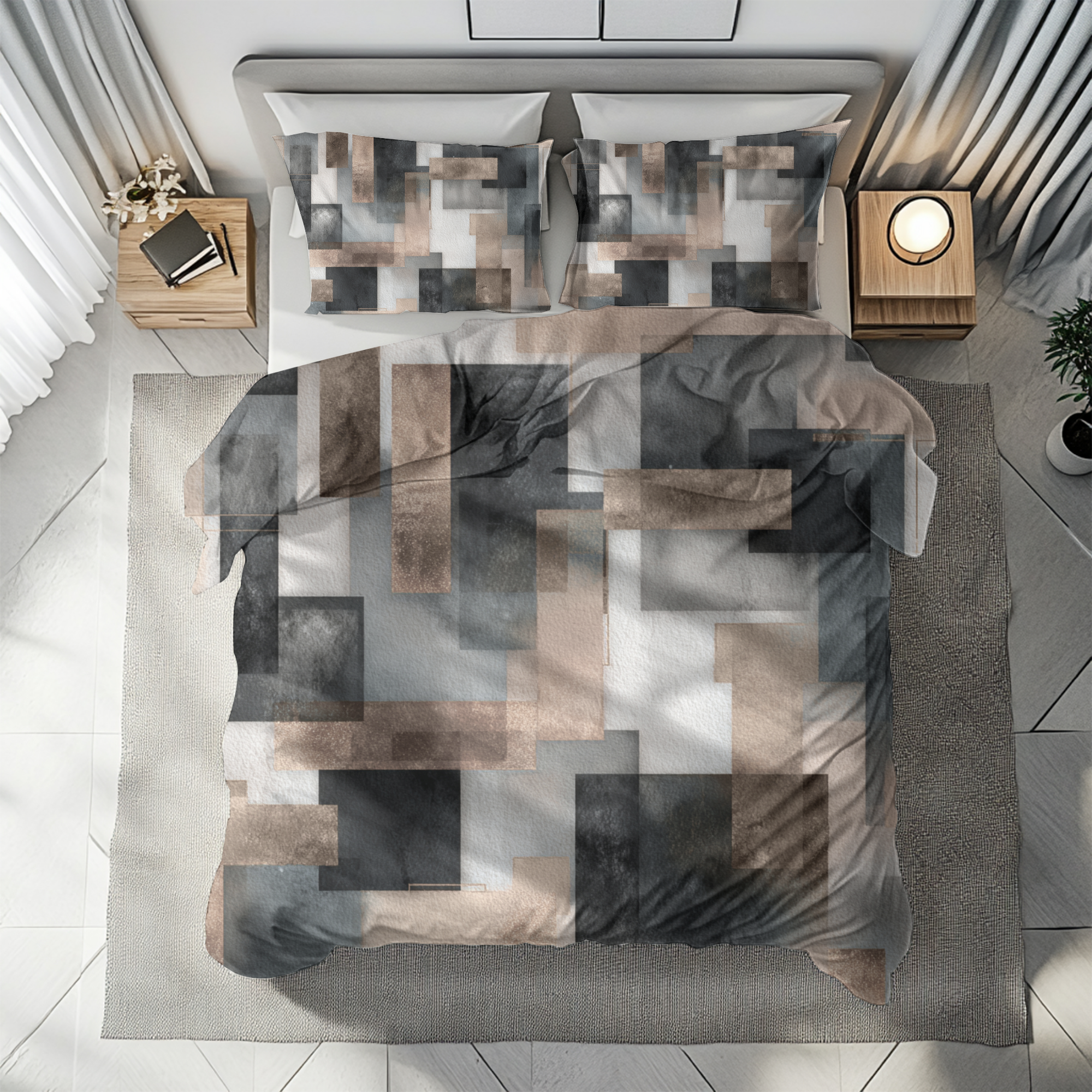 Geometric Duvet, Pillow Cover Set | Earthy Watercolor, Bedroom Set