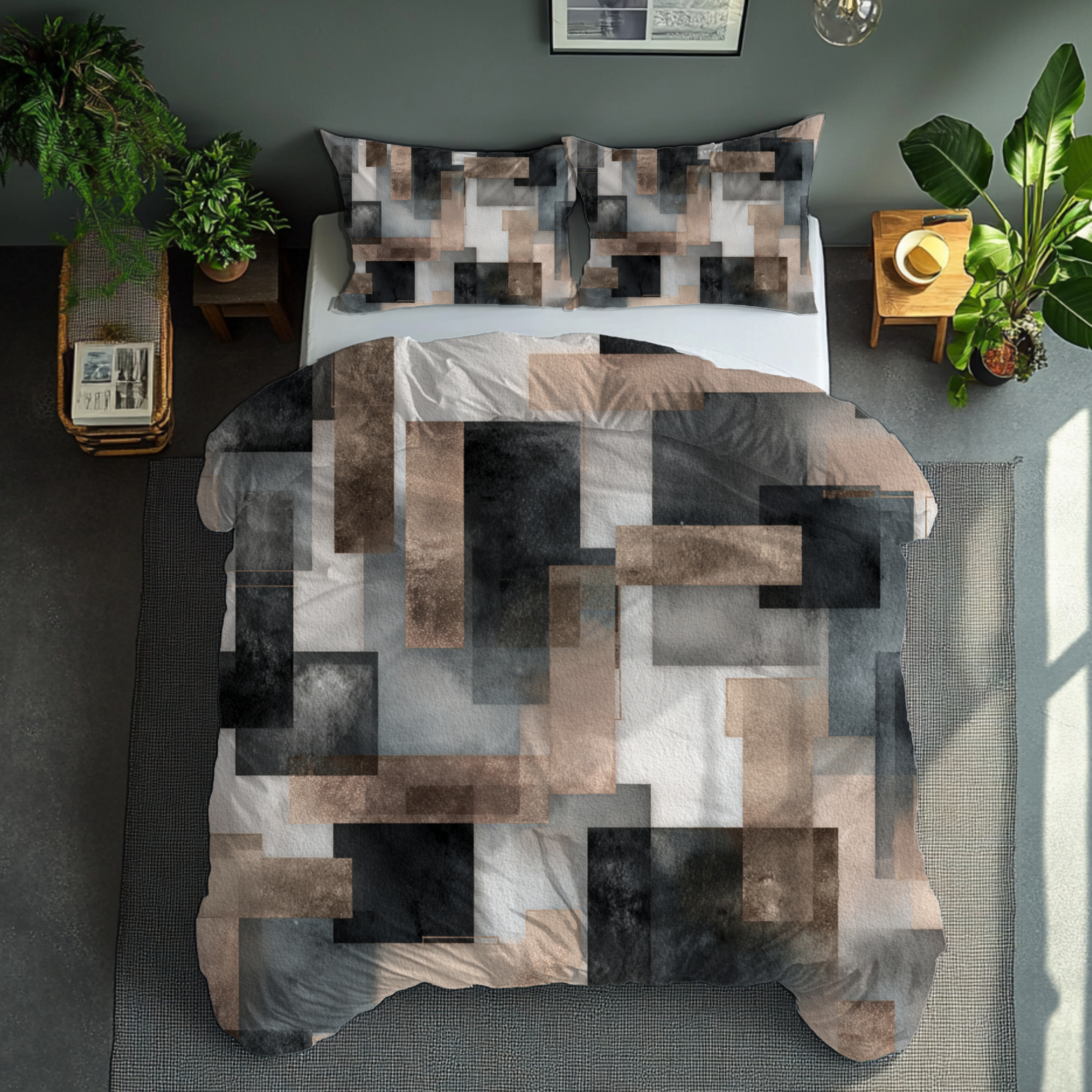 Geometric Duvet, Pillow Cover Set | Earthy Watercolor, Bedroom Set
