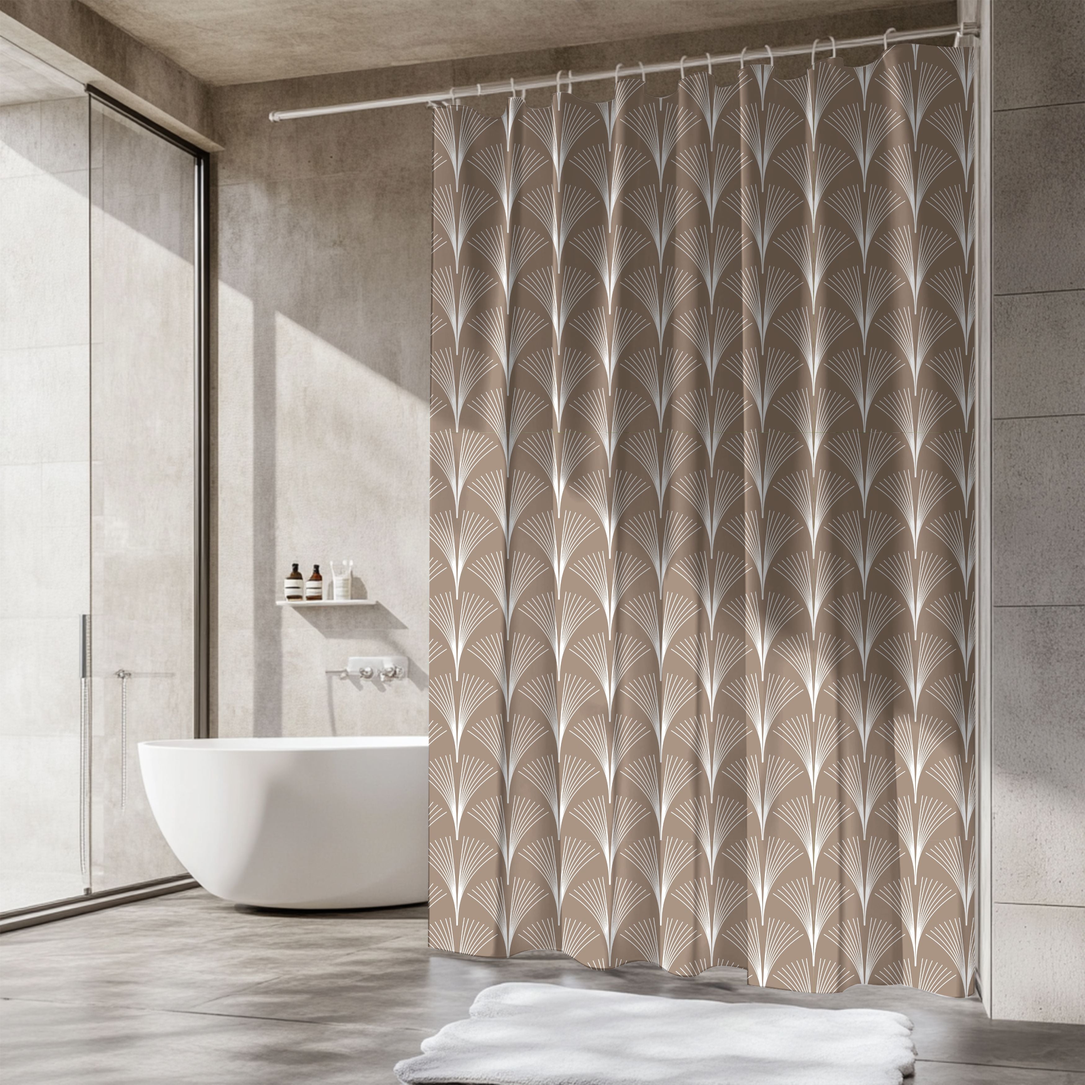 Art Deco Shower Curtain | Beige White Fan Bathroom Decor