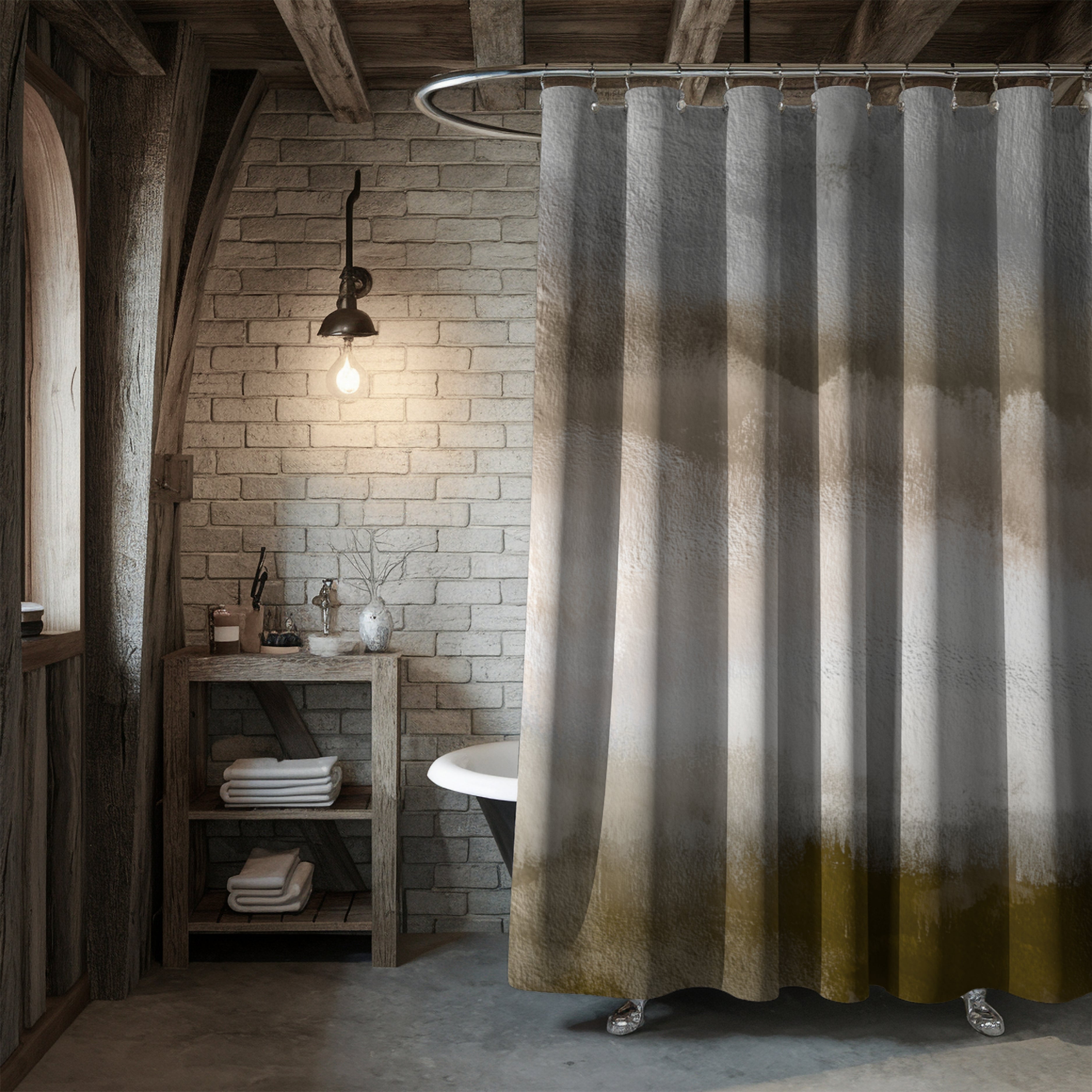 Abstract Watercolor Shower Curtain | Grey Beige Ombre Bathroom Decor