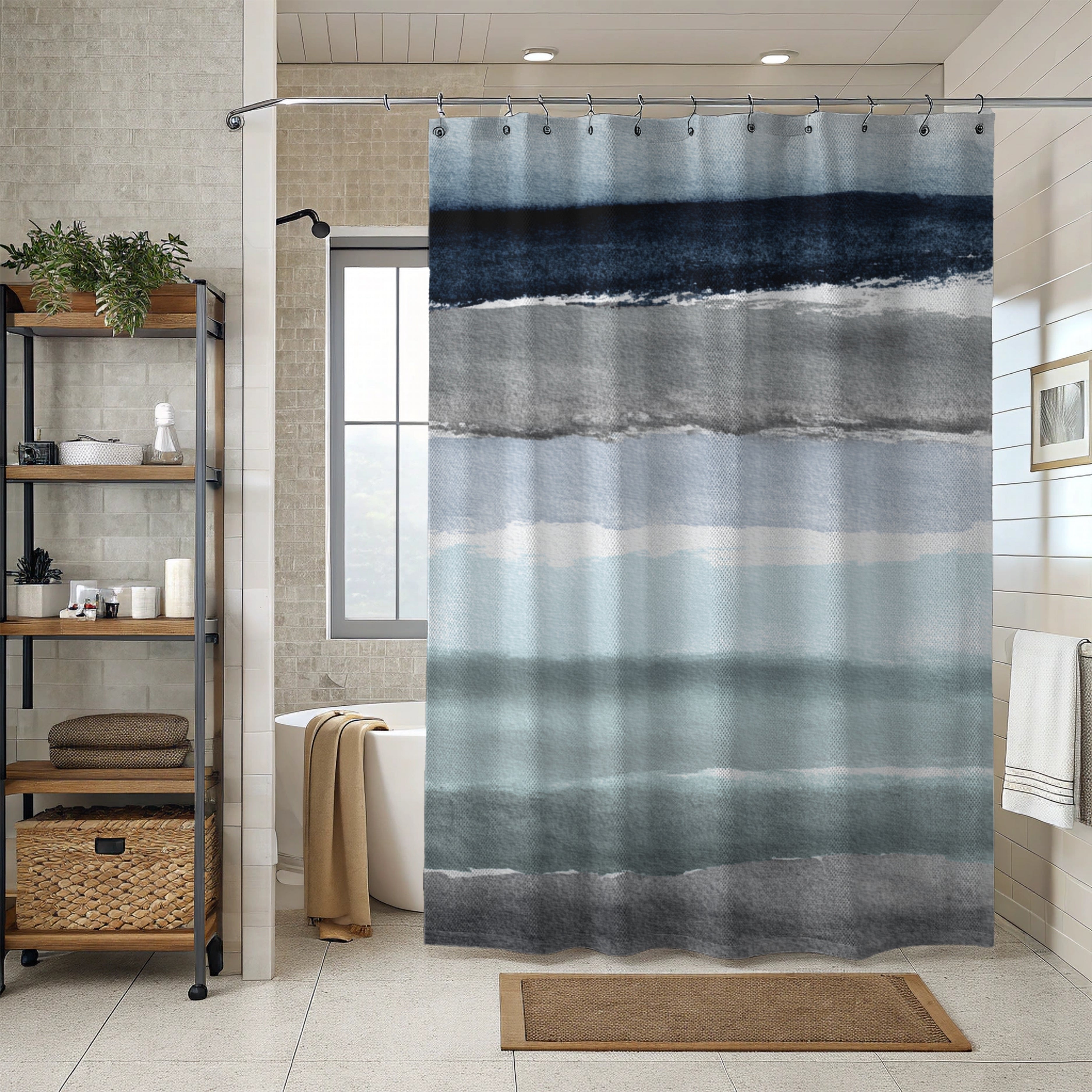 Abstract Watercolor Shower Curtain | Blue Grey Bathroom Decor