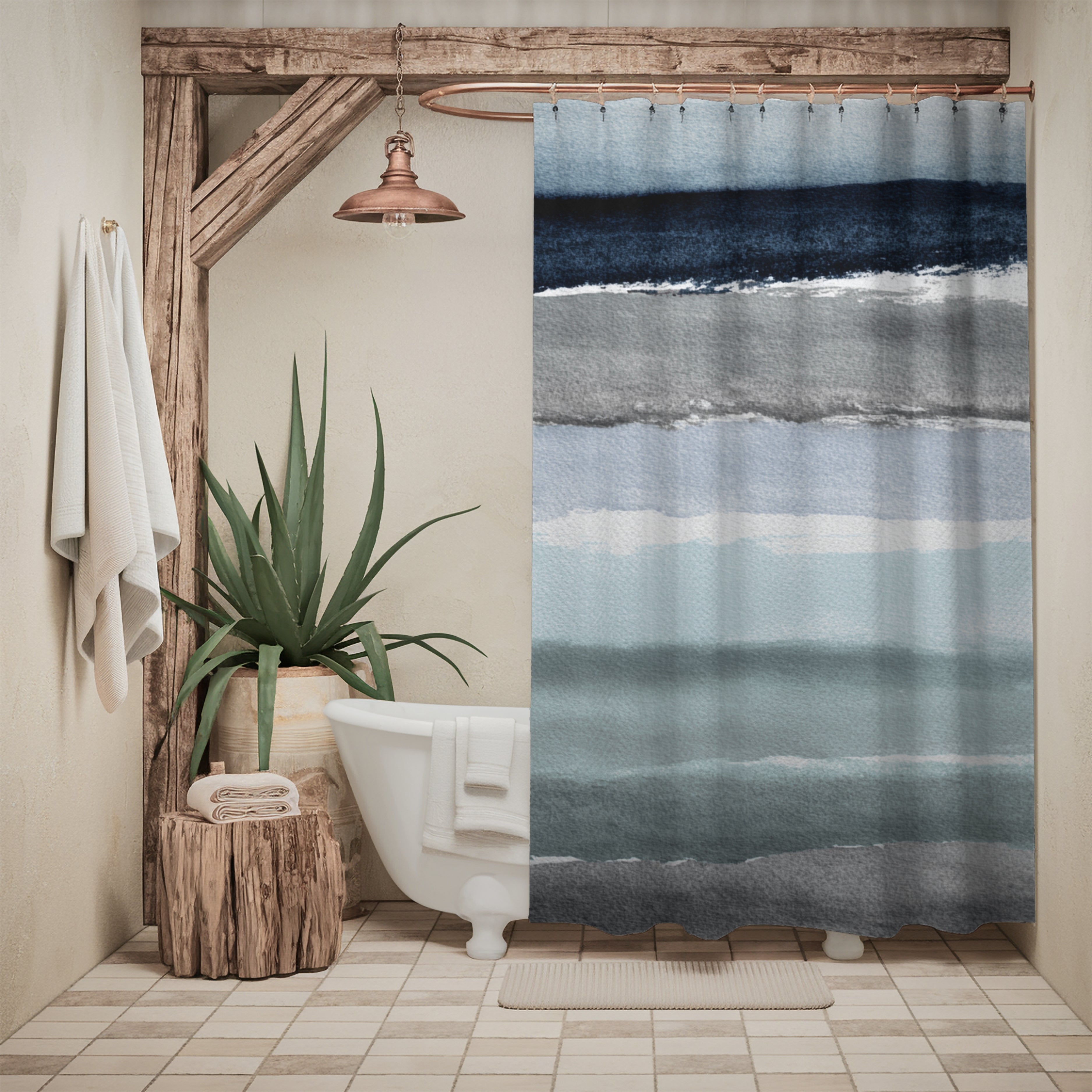 Abstract Watercolor Shower Curtain | Blue Grey Bathroom Decor