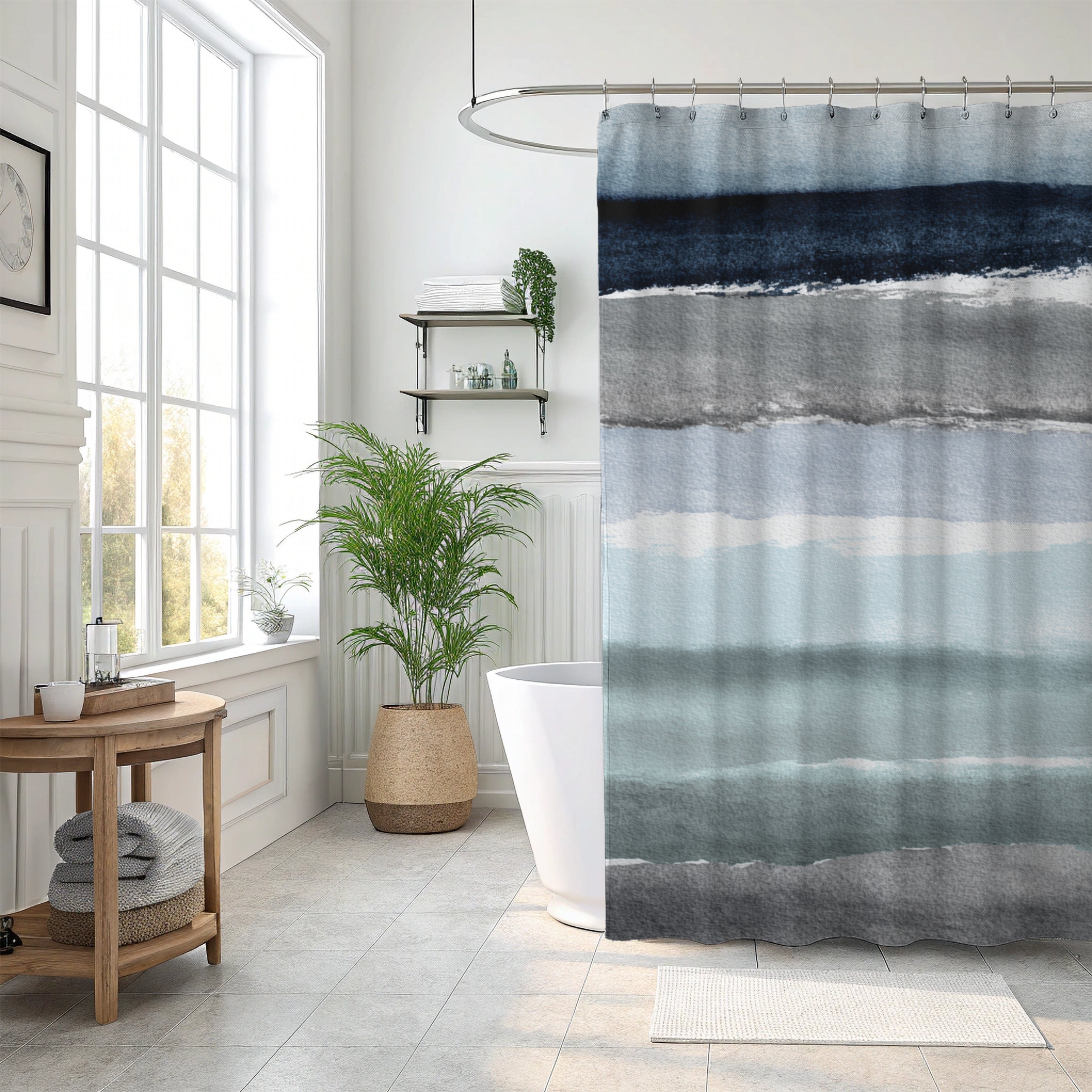 Abstract Watercolor Shower Curtain | Blue Grey Bathroom Decor