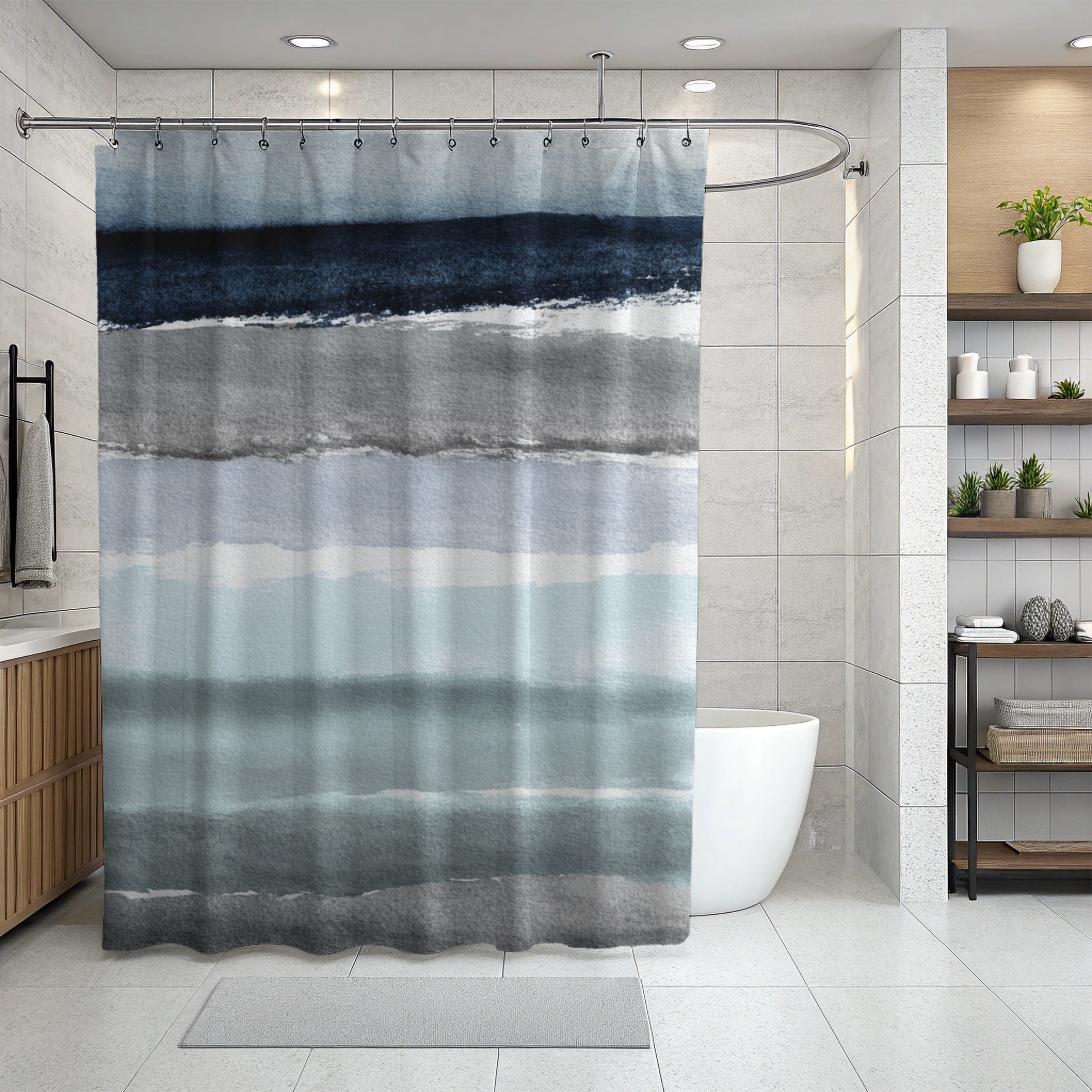 Abstract Watercolor Shower Curtain | Blue Grey Bathroom Decor