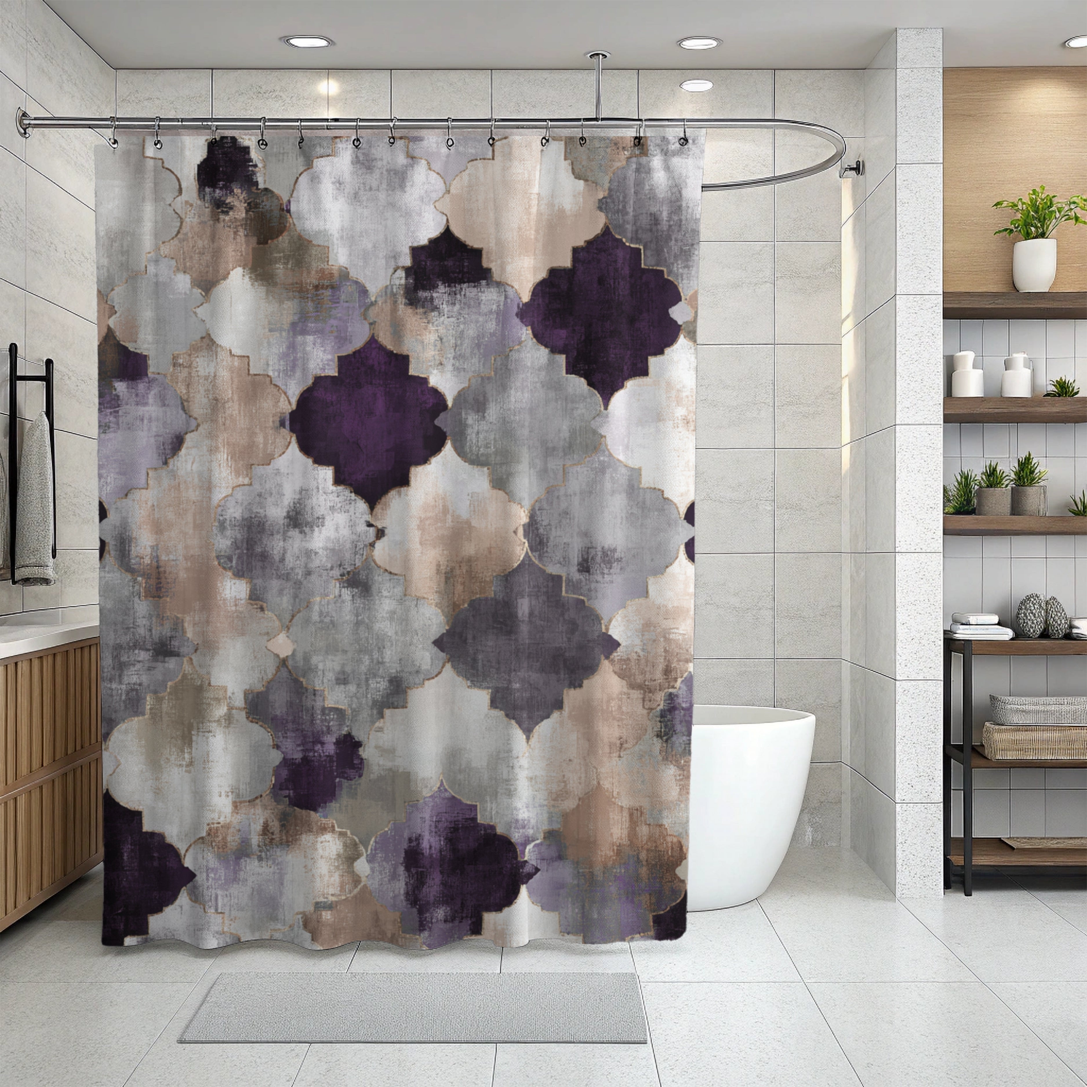 Rustic Moroccan Shower Curtain | Purple Grey Bathroom Decor