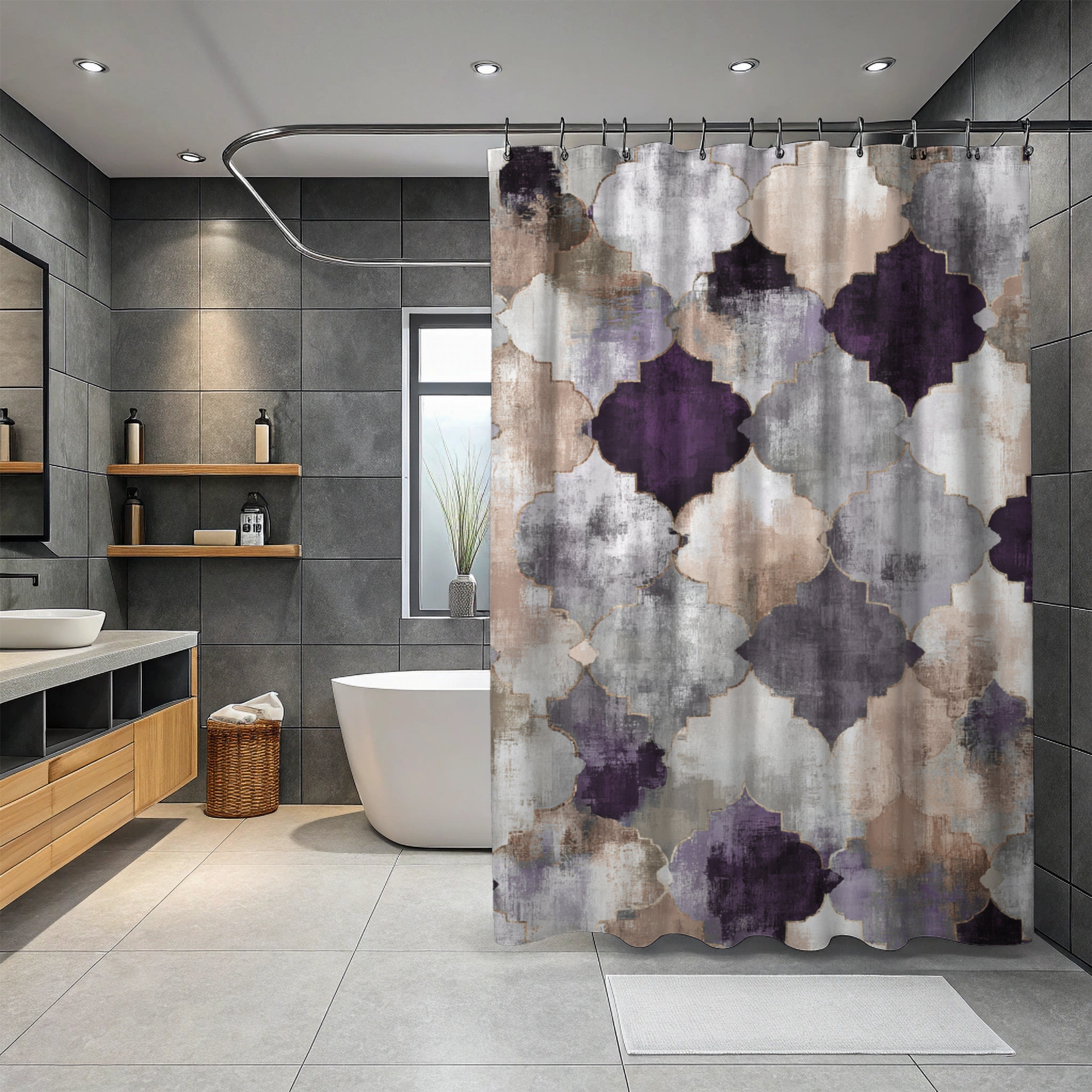 Rustic Moroccan Shower Curtain | Purple Grey Bathroom Decor