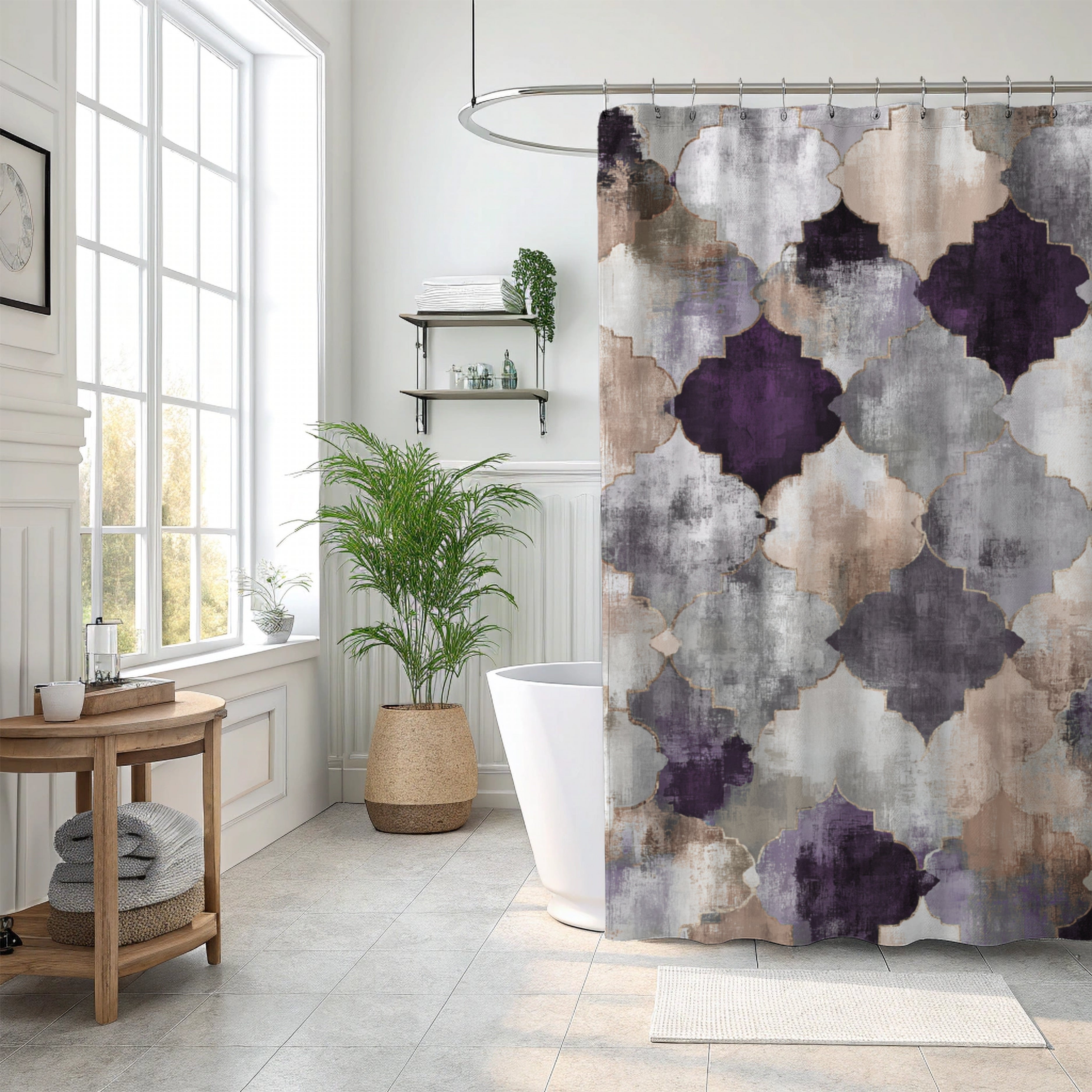 Rustic Moroccan Shower Curtain | Purple Grey Bathroom Decor