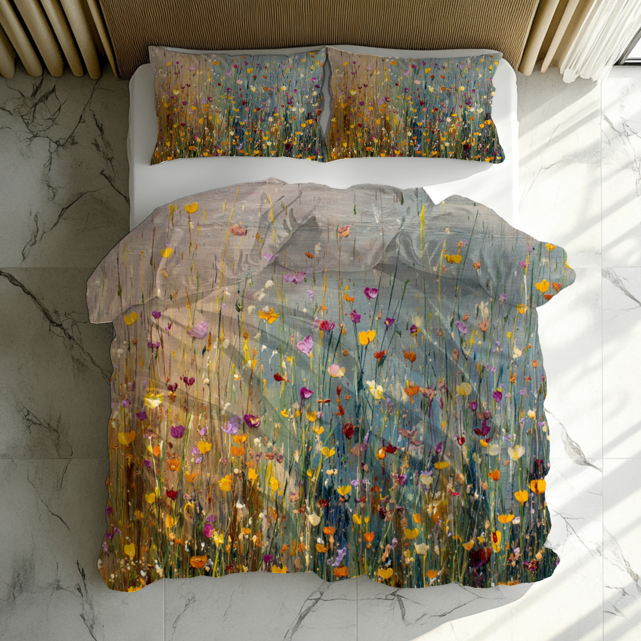 Floral Duvet, Pillow Cover | Grey Orange Bedroom Decor