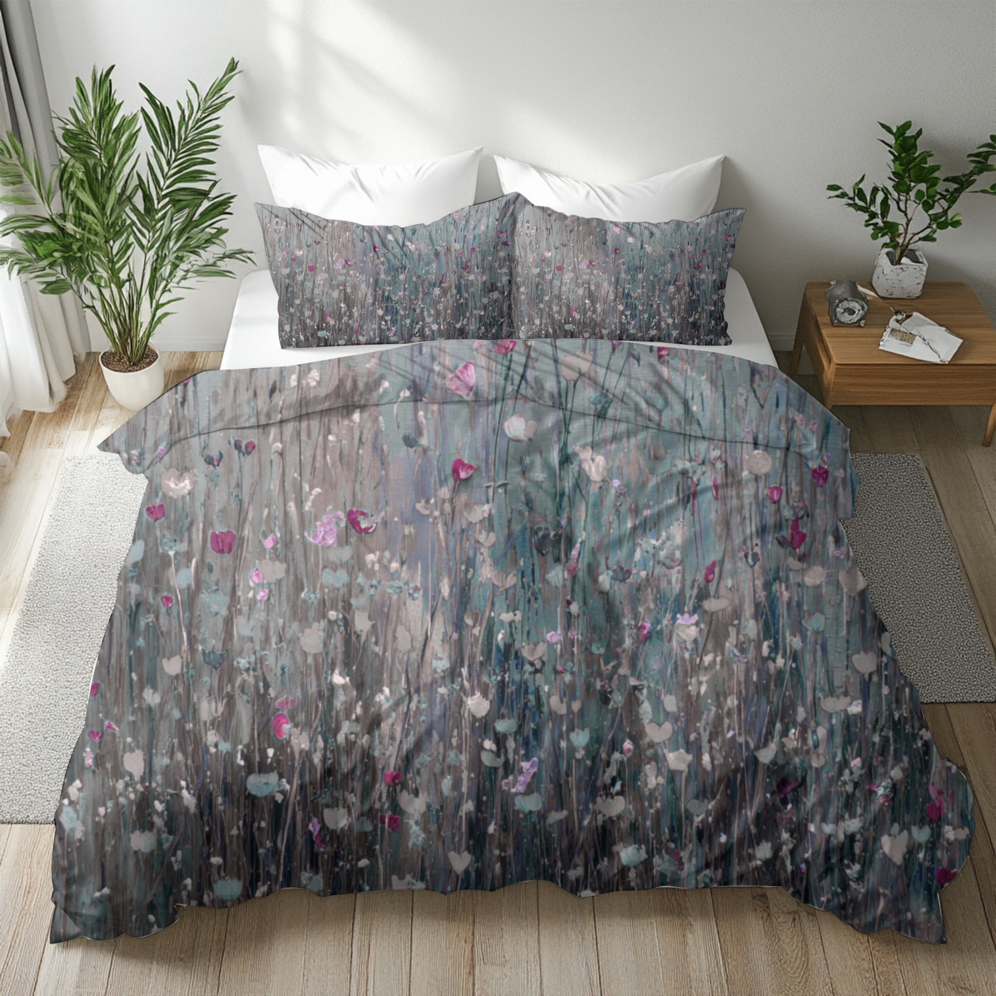 Floral Duvet, Pillow Cover | Grey Pink Bedroom Decor