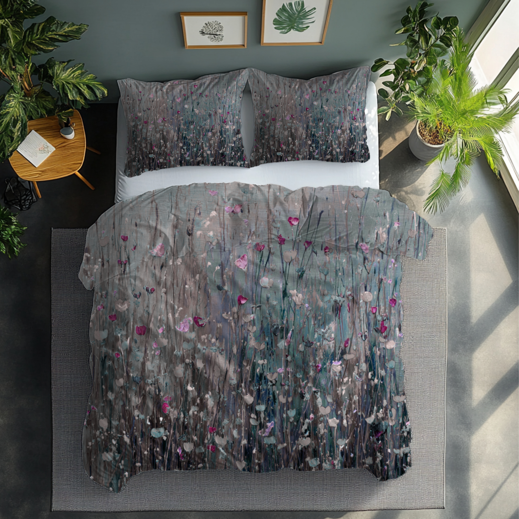 Floral Duvet, Pillow Cover | Grey Pink Bedroom Decor