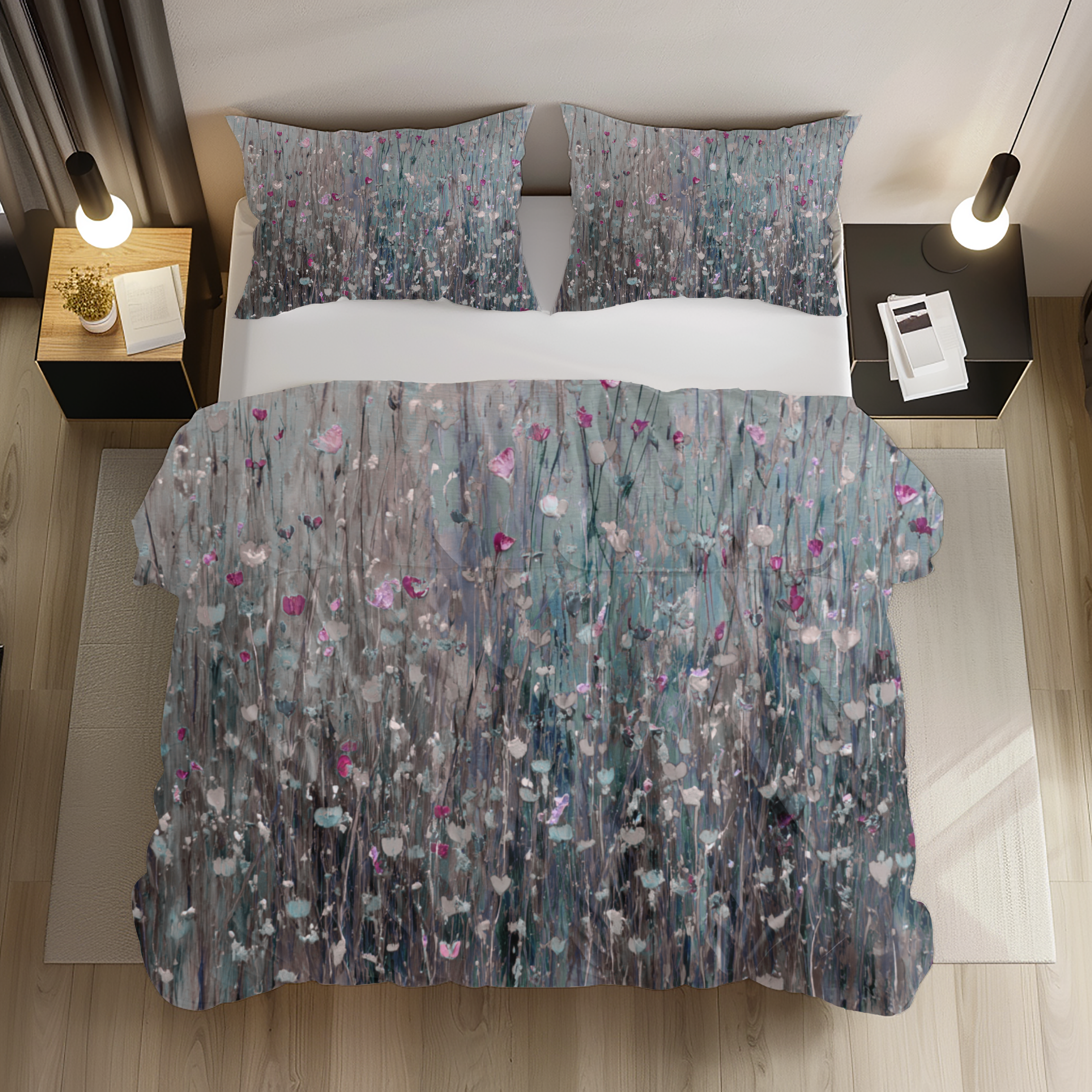 Floral Duvet, Pillow Cover | Grey Pink Bedroom Decor