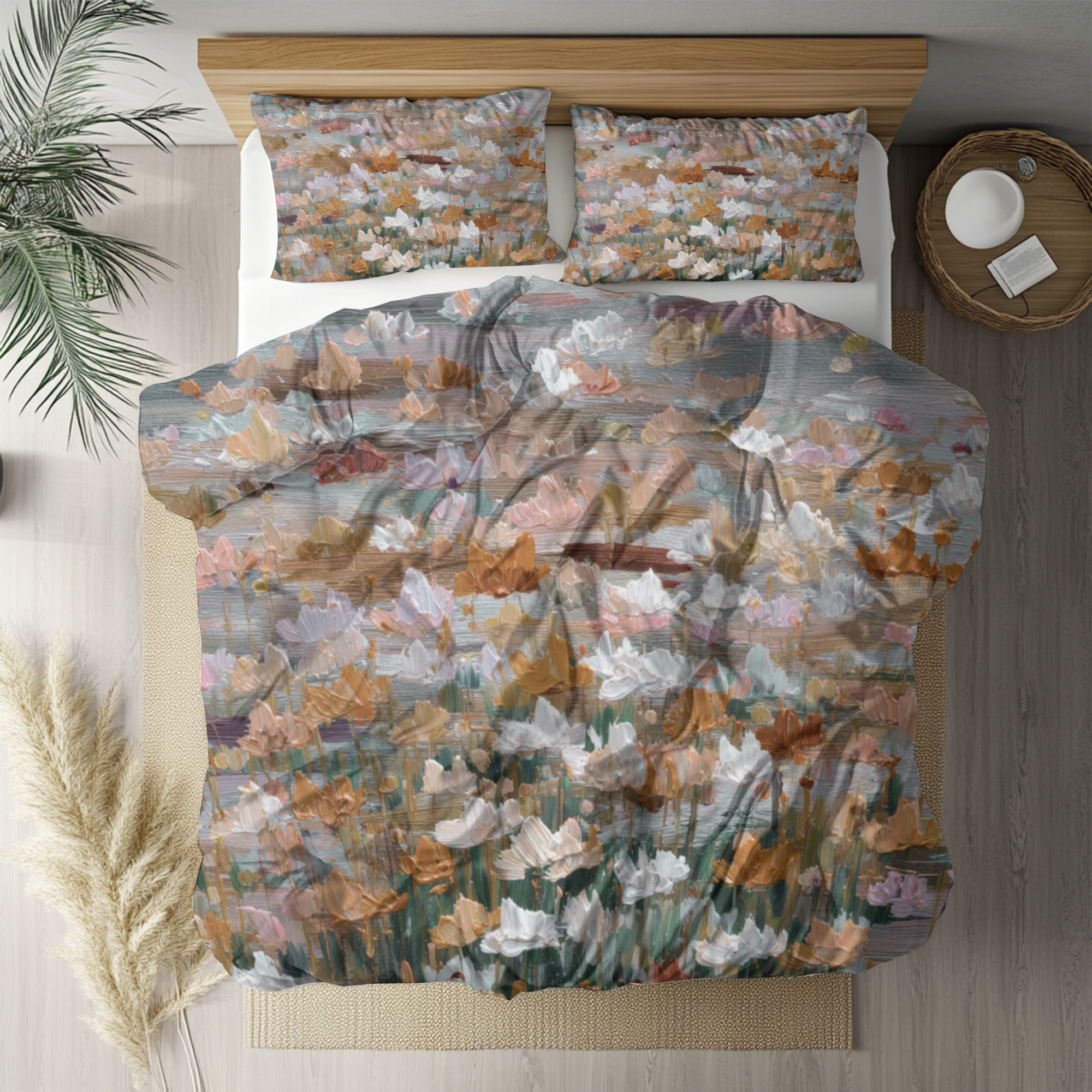 Floral Duvet, Pillow Cover | Grey Peach Bedroom Decor