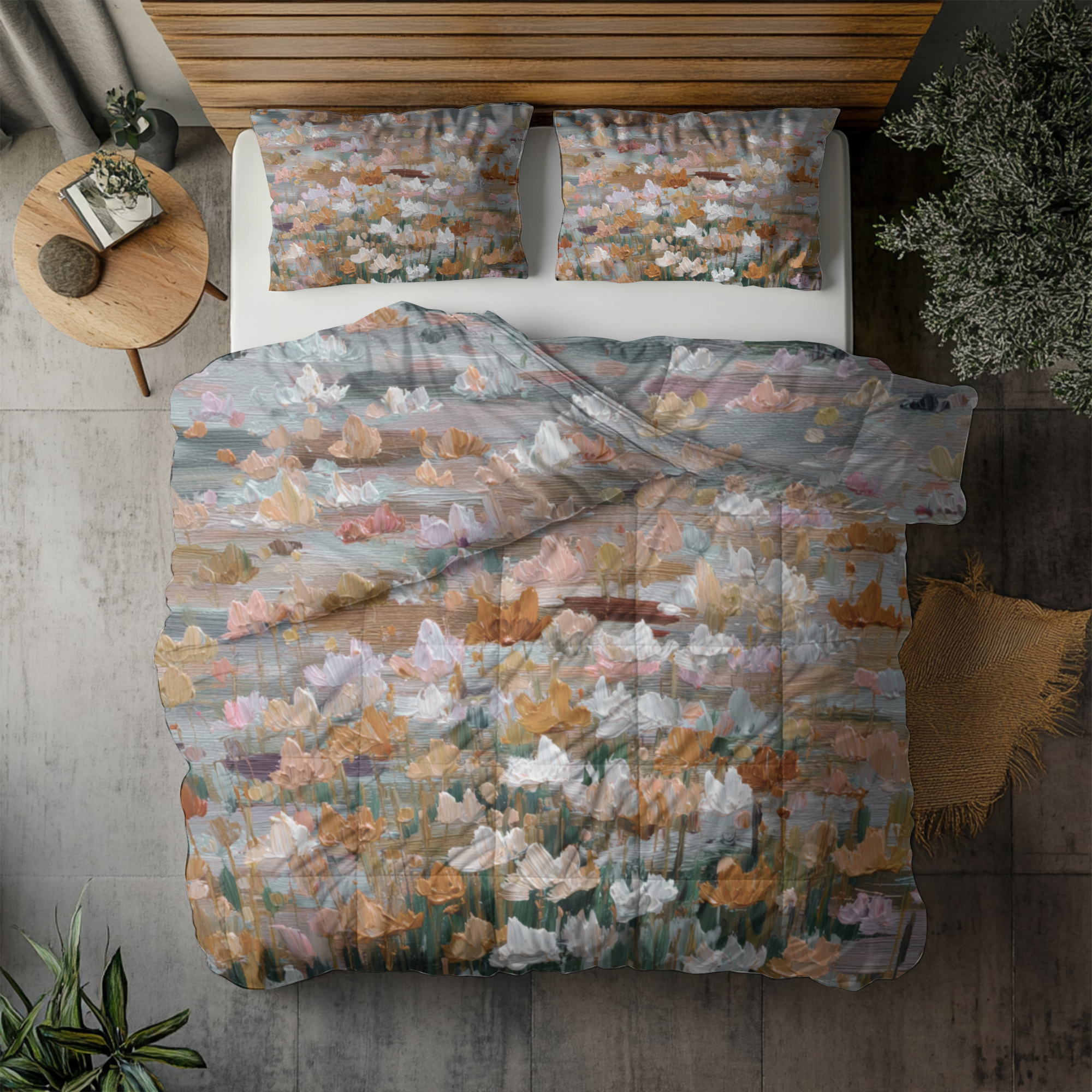 Floral Duvet, Pillow Cover | Grey Peach Bedroom Decor