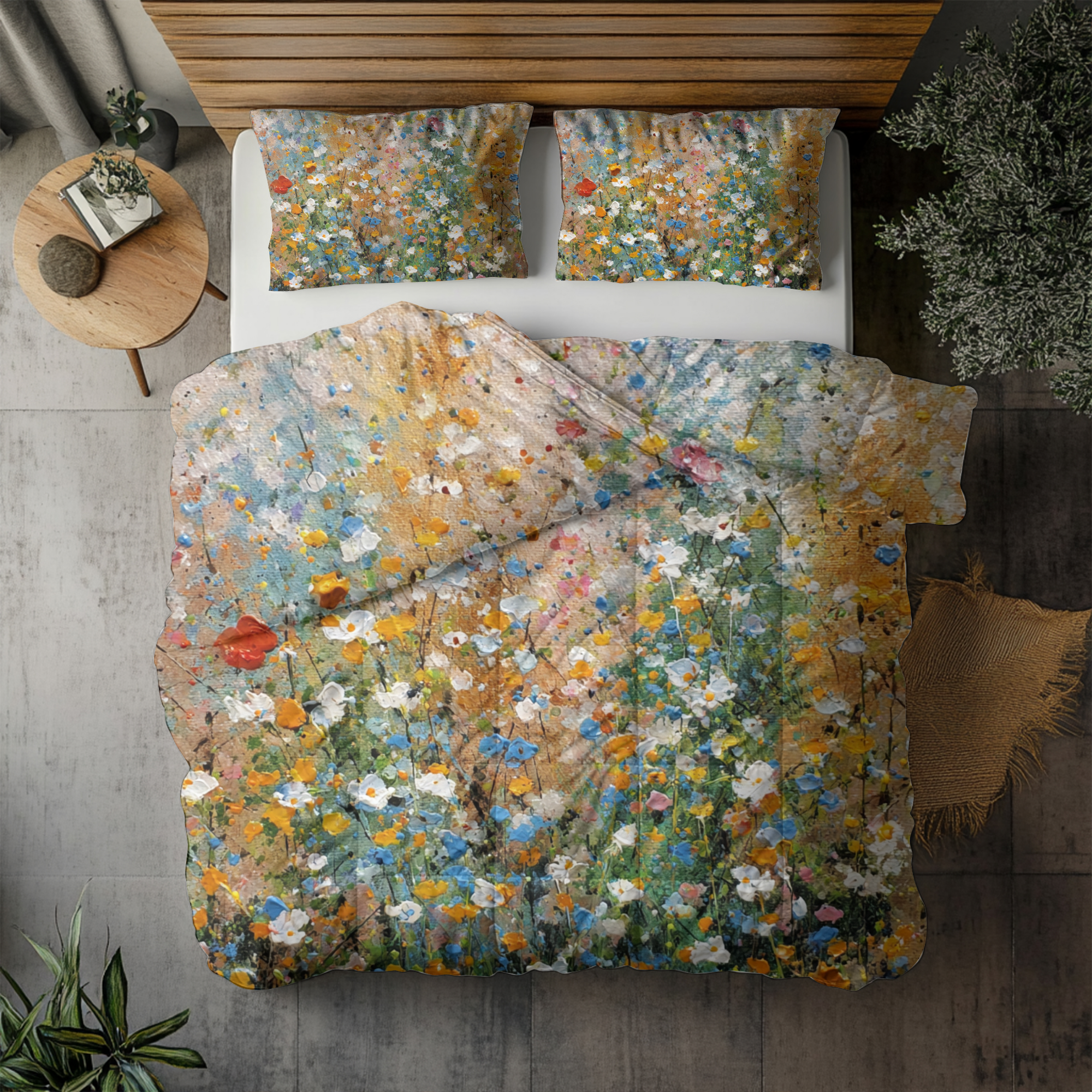 Floral Duvet, Pillow Cover | Orange Green Bedroom Decor