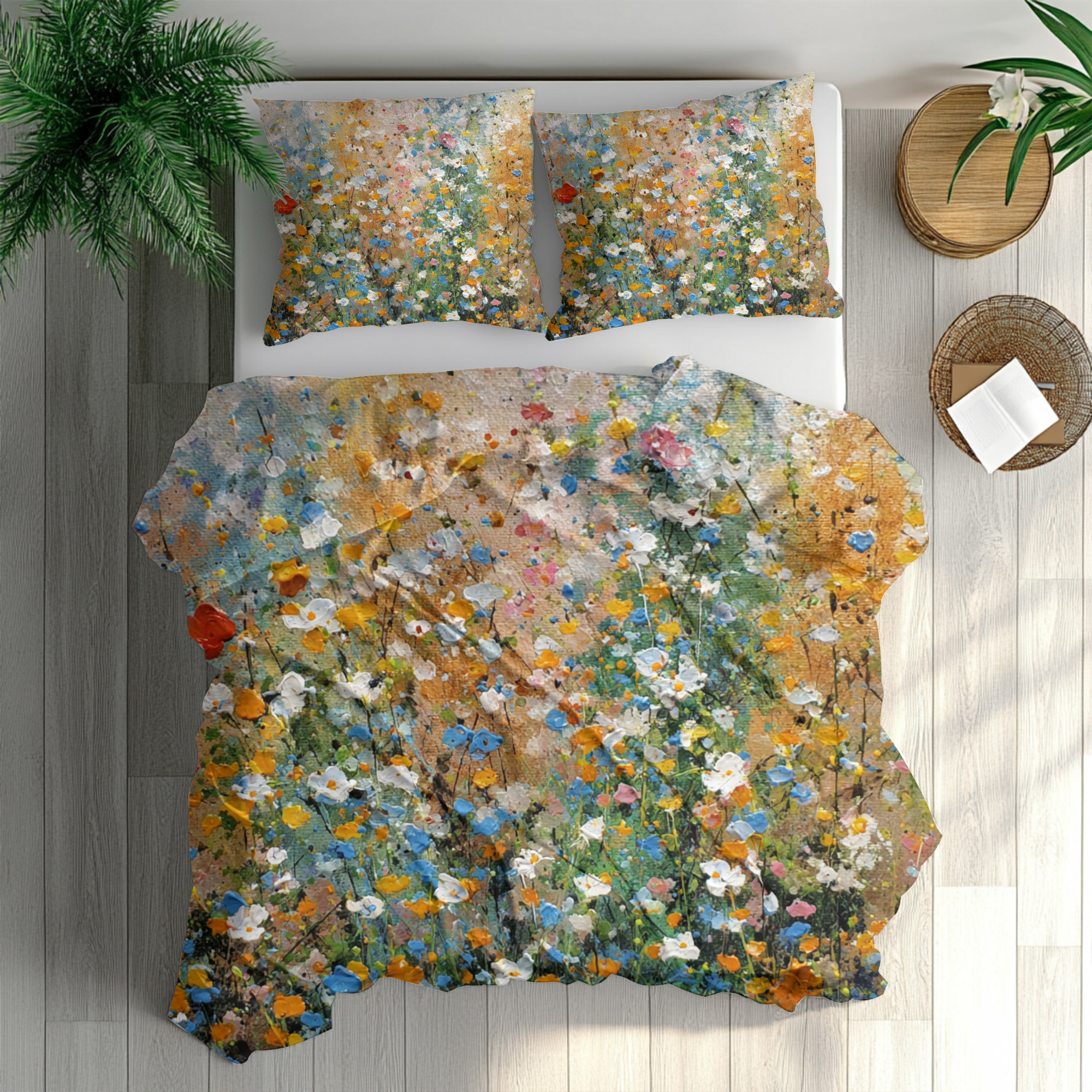 Floral Duvet, Pillow Cover | Orange Green Bedroom Decor