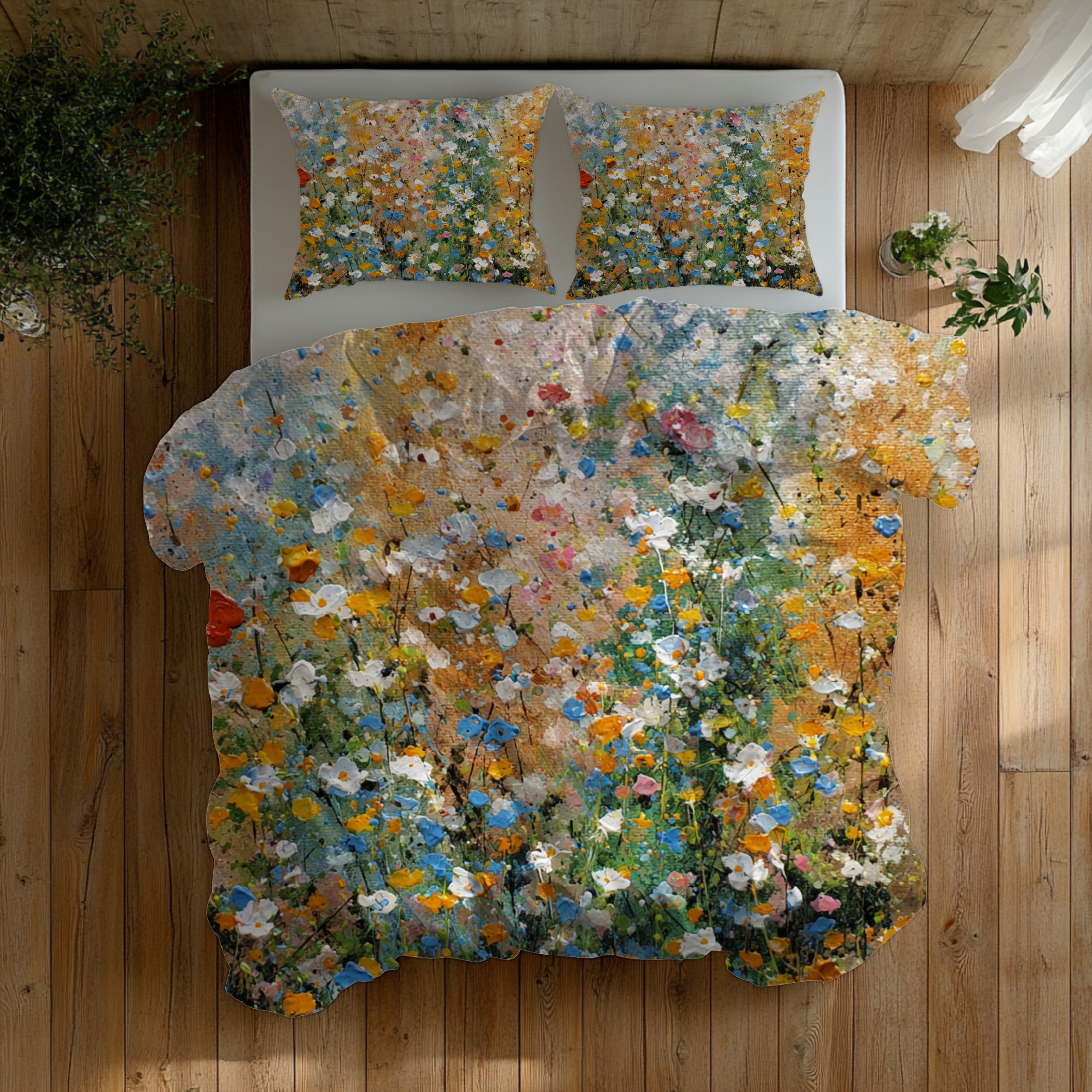 Floral Duvet, Pillow Cover | Orange Green Bedroom Decor