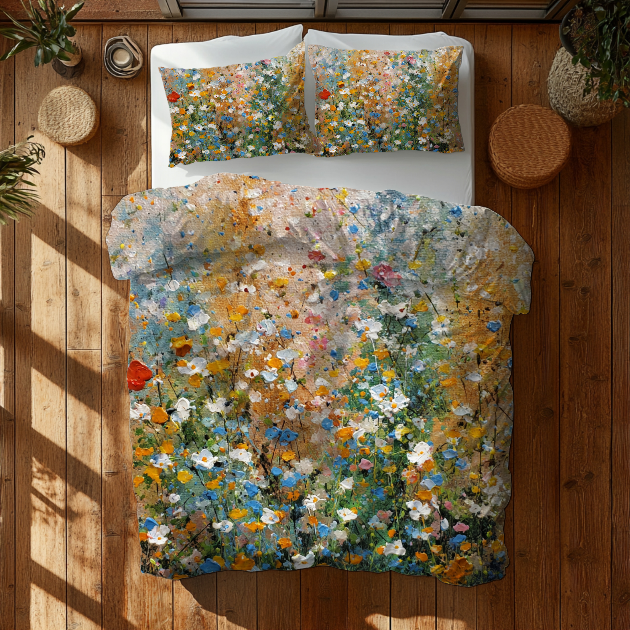Floral Duvet, Pillow Cover | Orange Green Bedroom Decor
