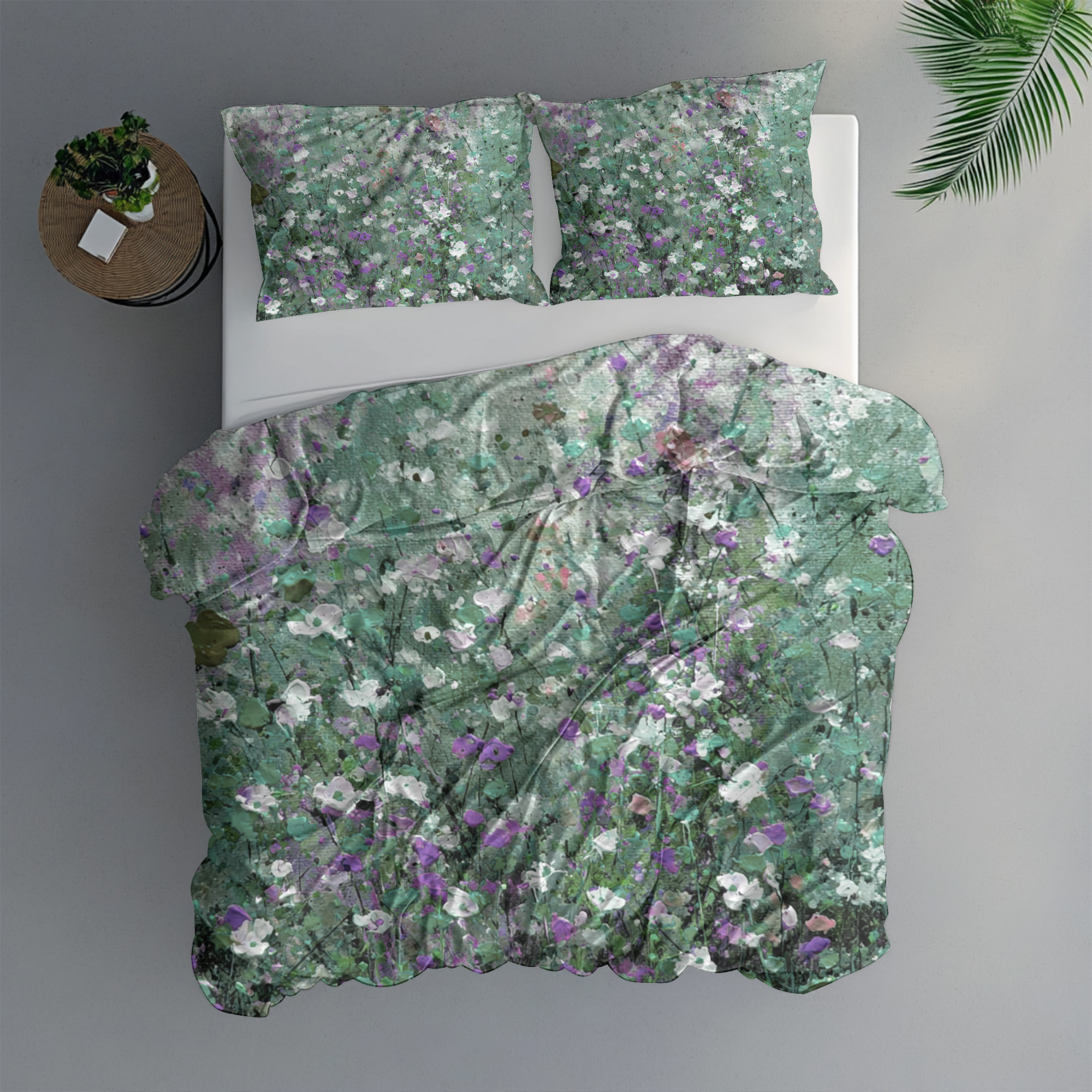 Floral Duvet, Pillow Cover | Green Purple Bedroom Decor