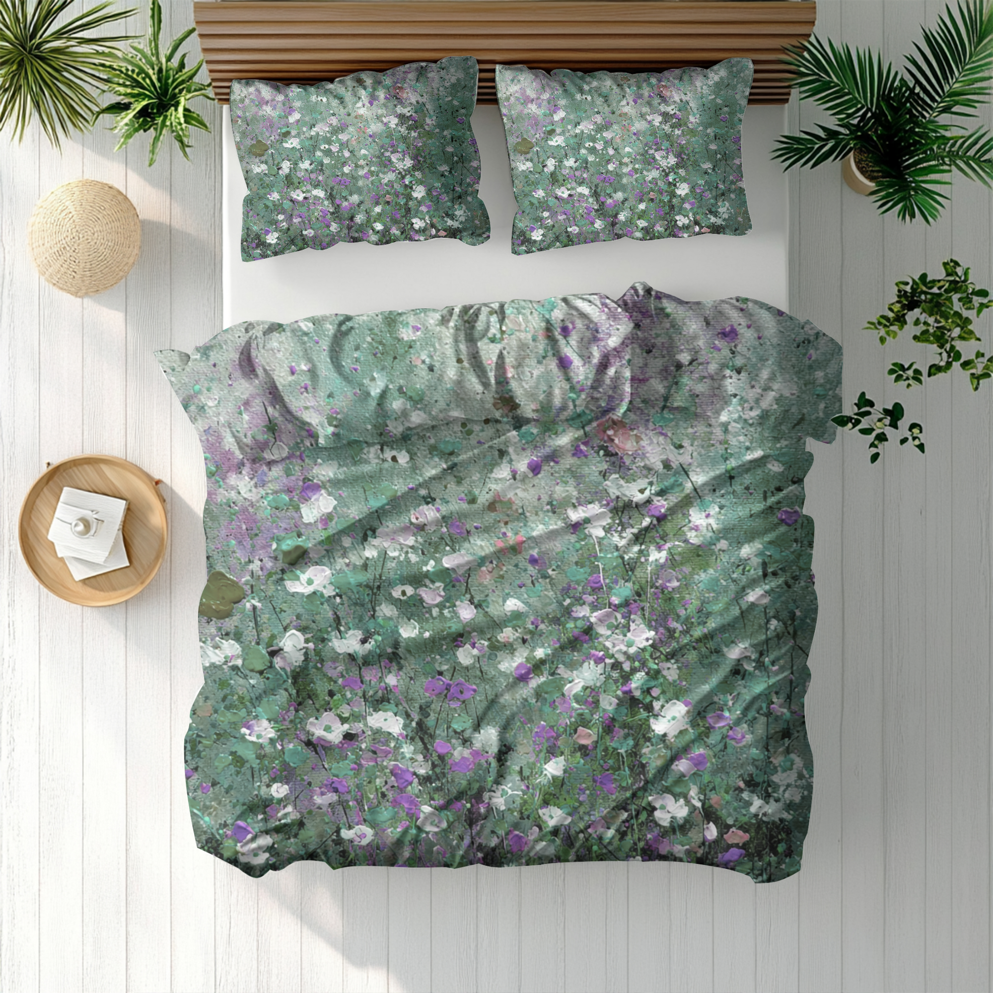 Floral Duvet, Pillow Cover | Green Purple Bedroom Decor