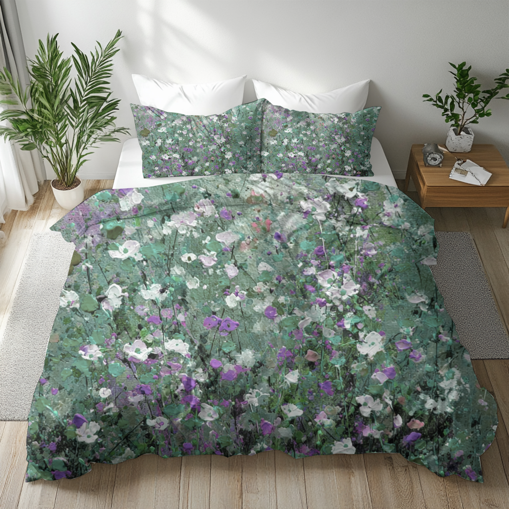 Floral Duvet, Pillow Cover | Green Purple Bedroom Decor