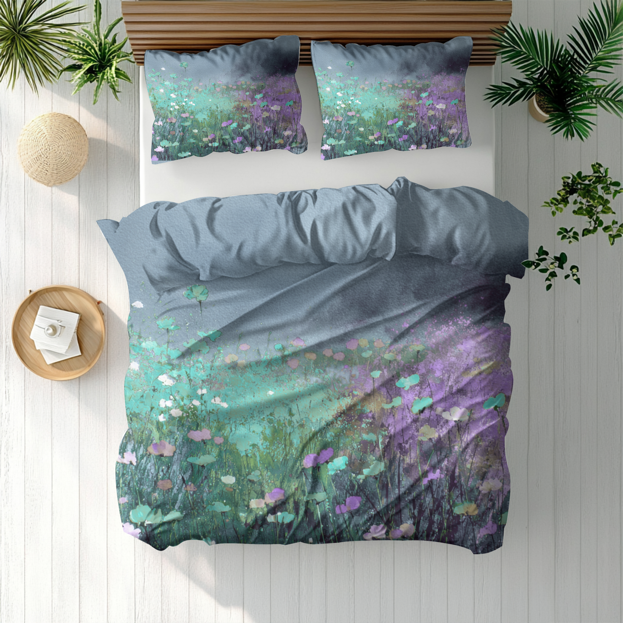 Floral Duvet, Pillow Cover | Teal Purple Bedroom Decor