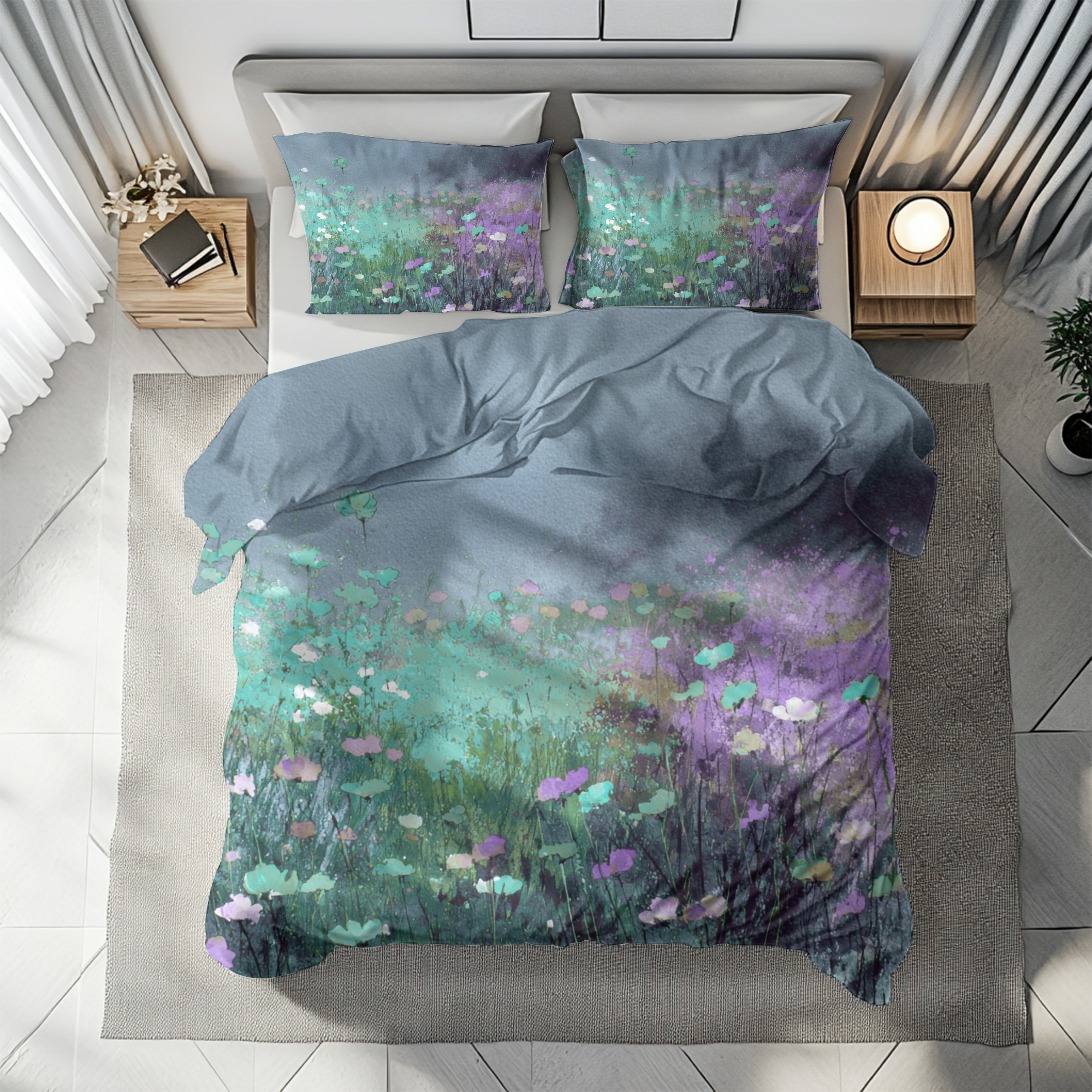 Floral Duvet, Pillow Cover | Teal Purple Bedroom Decor
