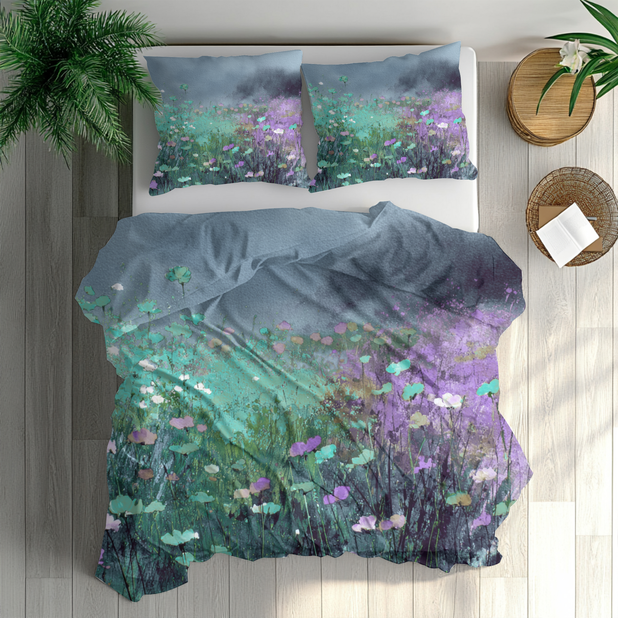 Floral Duvet, Pillow Cover | Teal Purple Bedroom Decor