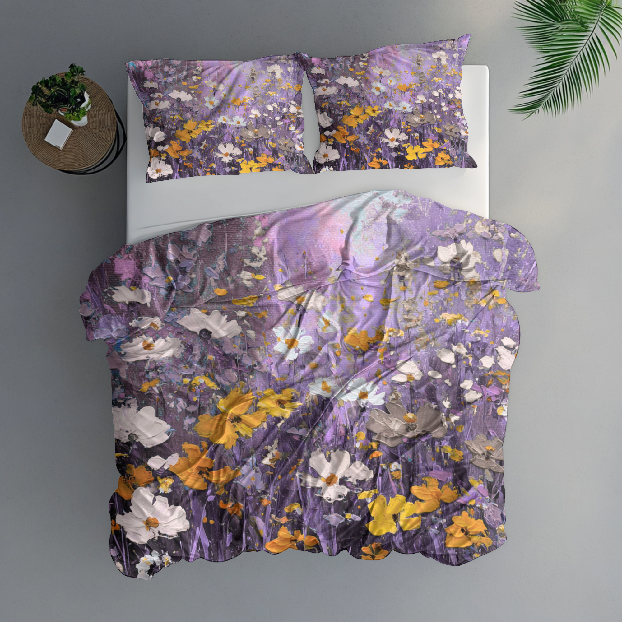 Floral Duvet, Pillow Cover | Purple Yellow Bedroom Decor