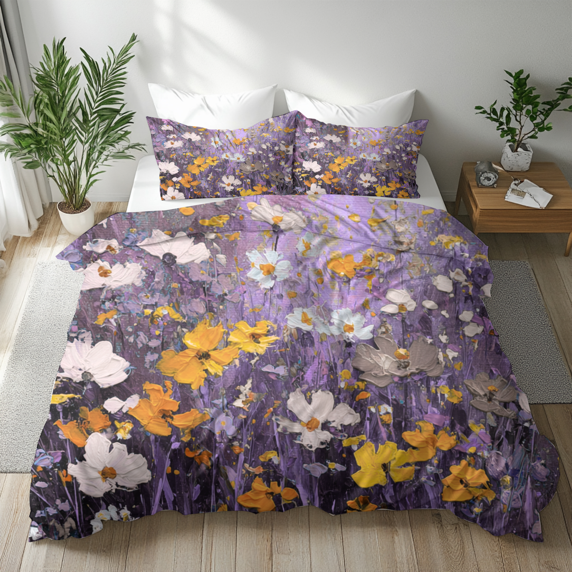 Floral Duvet, Pillow Cover | Purple Yellow Bedroom Decor