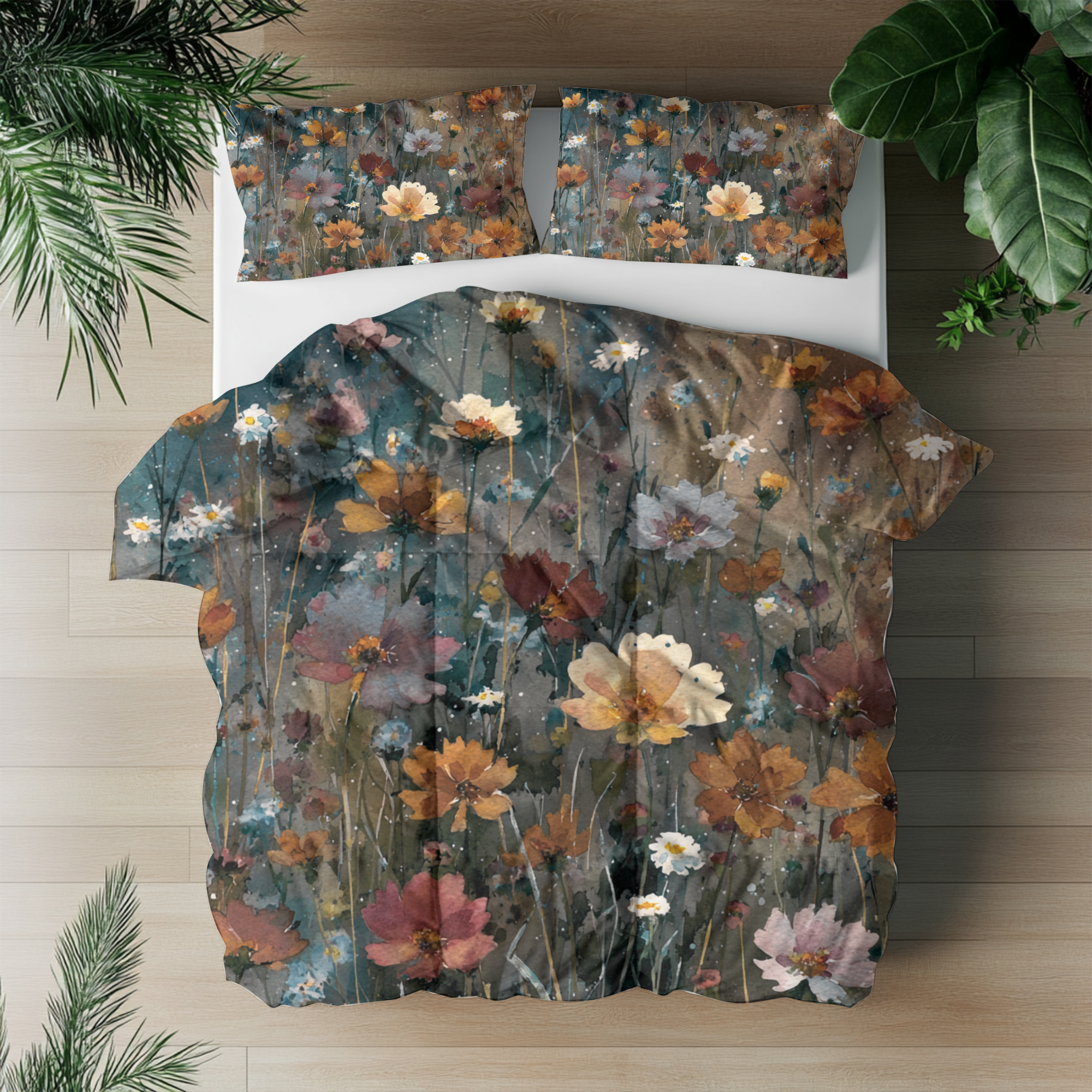 Floral Duvet, Pillow Cover | Teal Orange Bedroom Decor